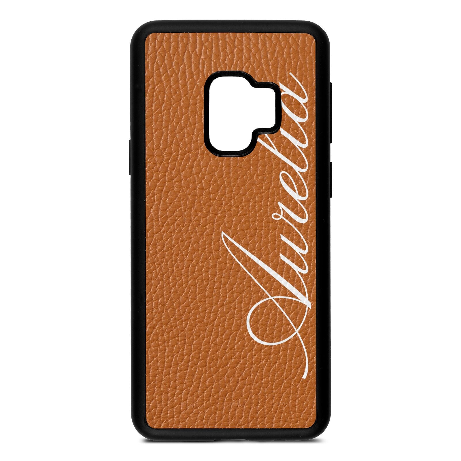 Personalised Text Tan Pebble Leather Samsung S9 Case