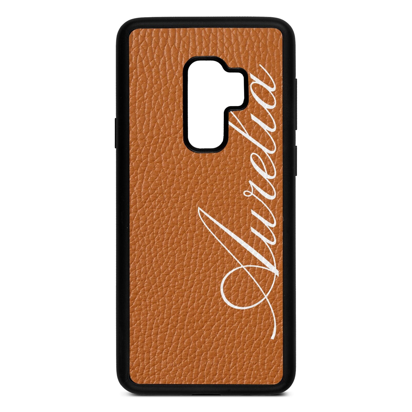 Personalised Text Tan Pebble Leather Samsung S9 Plus Case