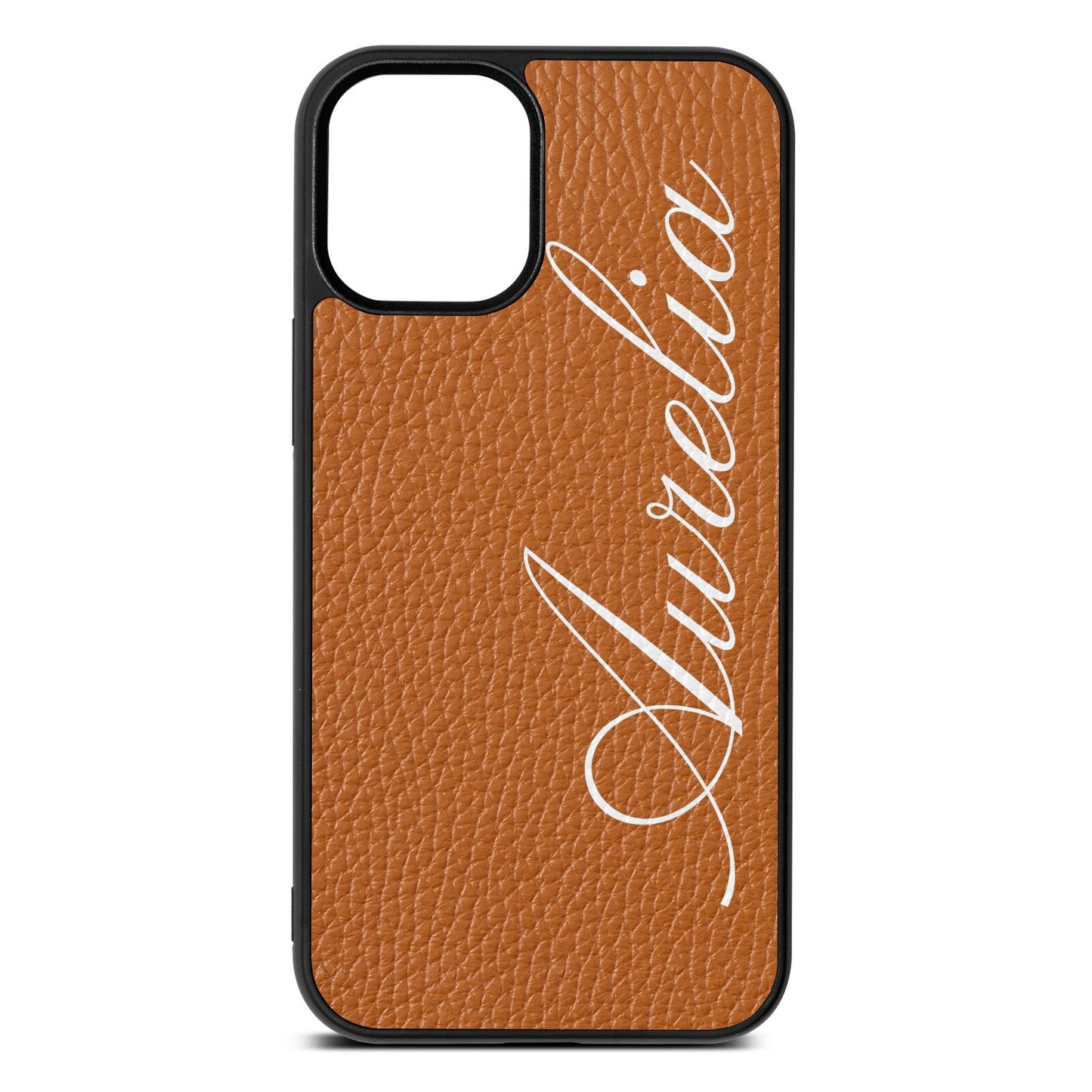 Personalised Text Tan Pebble Leather iPhone 12 Mini Case