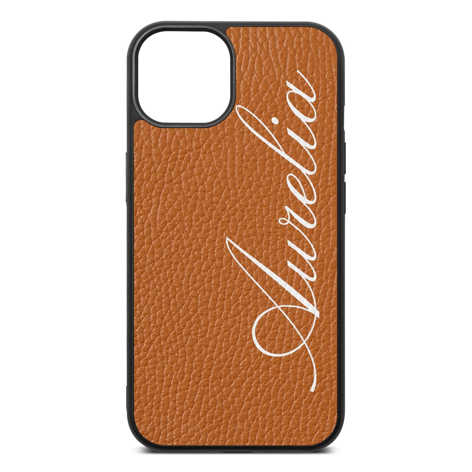 Personalised Text Tan Pebble Leather iPhone 13 Case