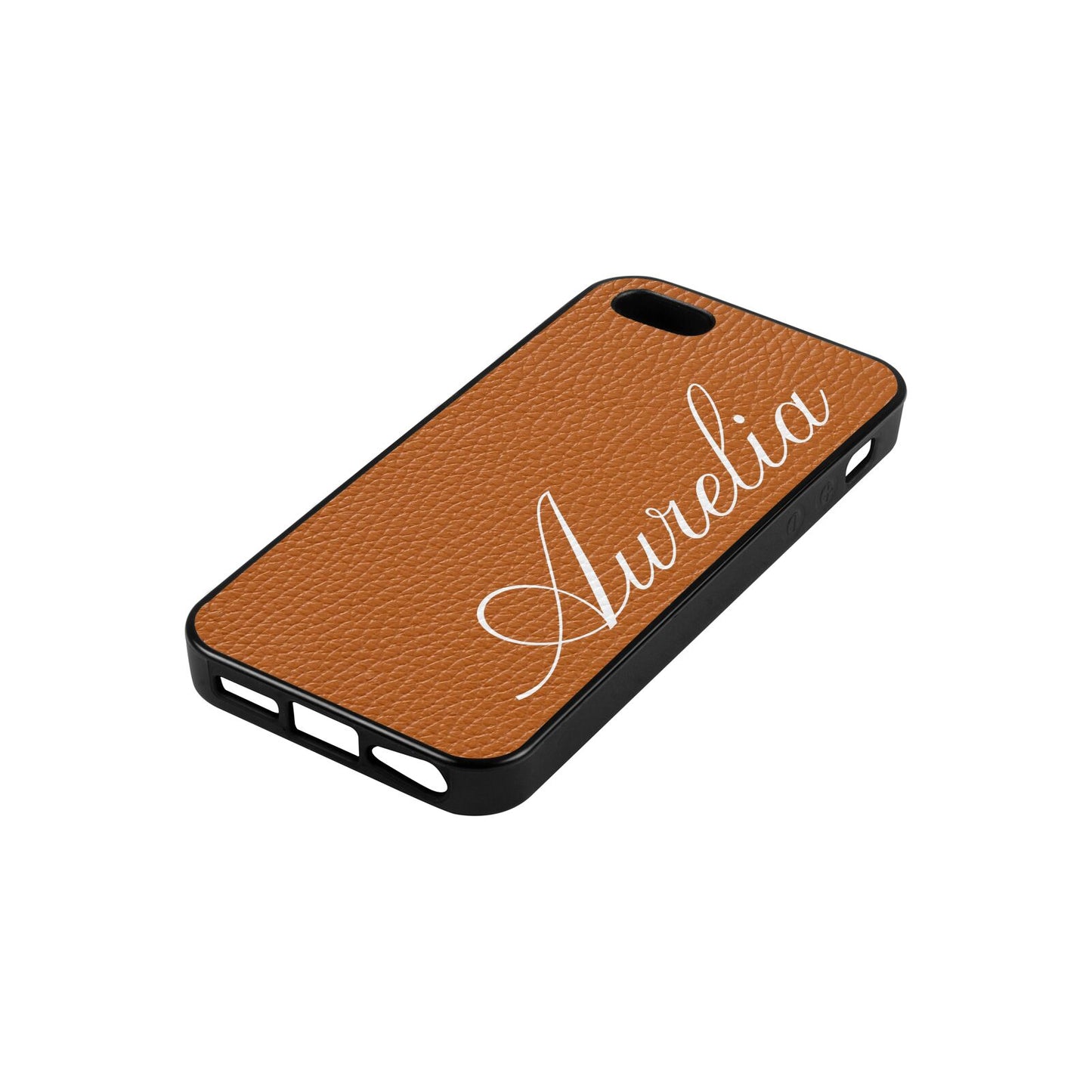 Personalised Text Tan Pebble Leather iPhone 5 Case Side Angle