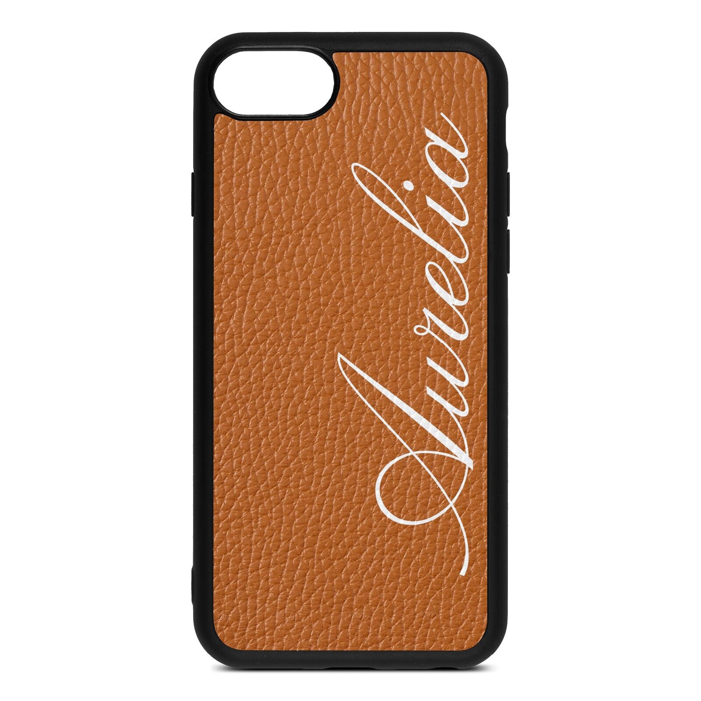 Personalised Text Tan Pebble Leather iPhone 8 Case