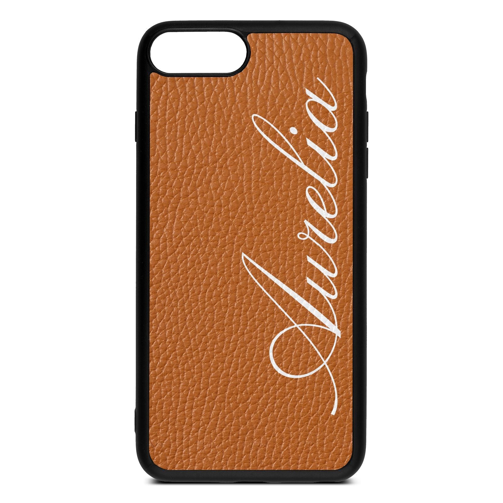 Personalised Text Tan Pebble Leather iPhone 8 Plus Case