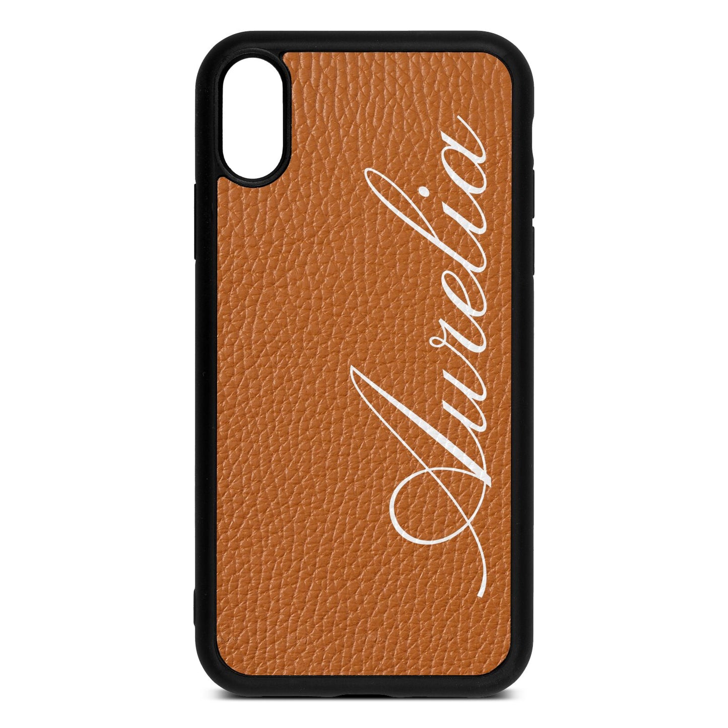 Personalised Text Tan Pebble Leather iPhone Xr Case