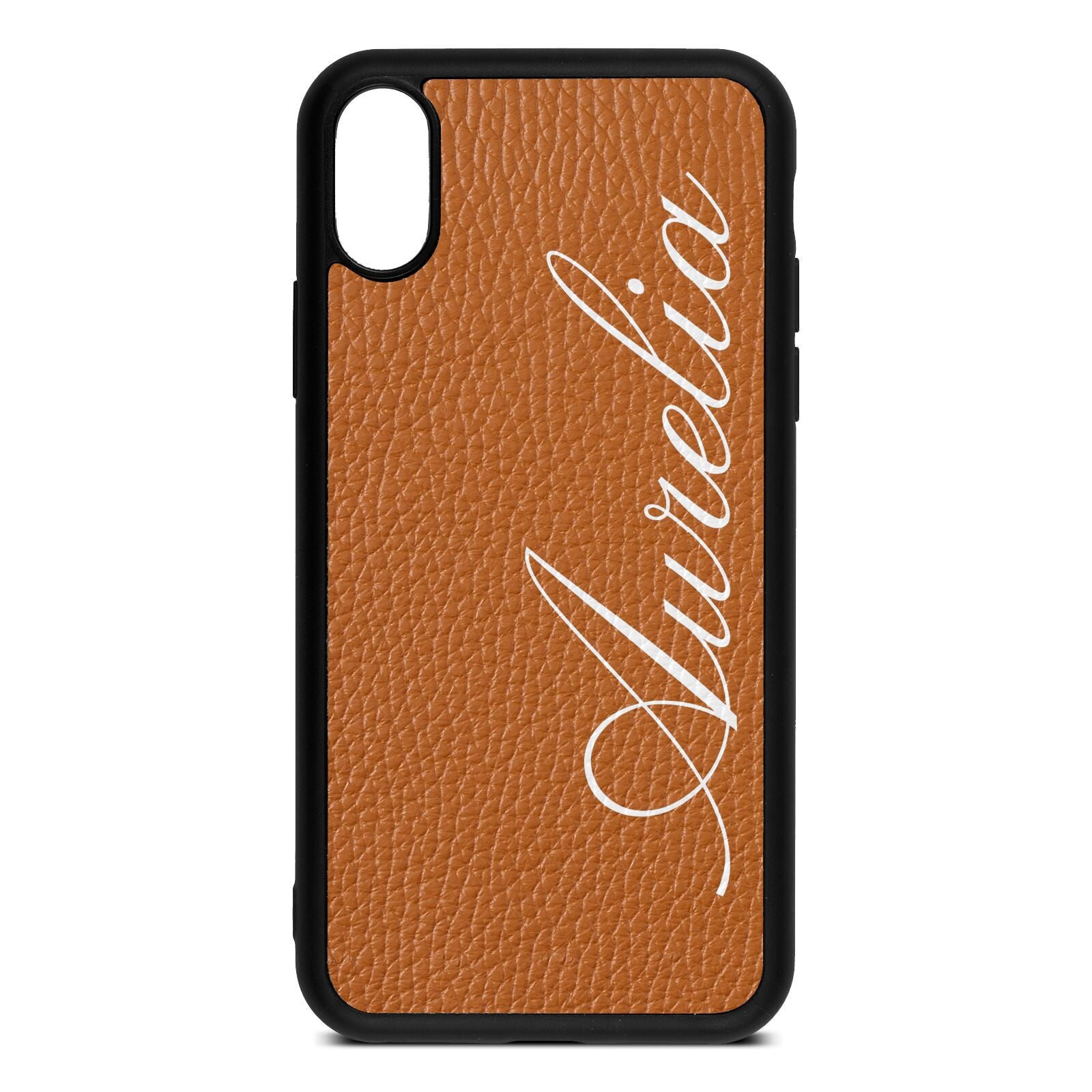 Personalised Text Tan Pebble Leather iPhone Xs Case