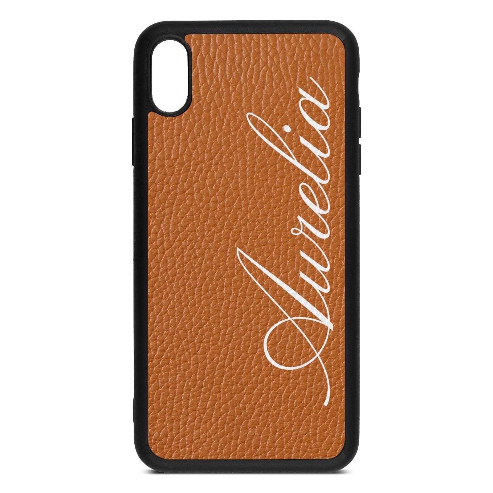 Personalised Text Tan Pebble Leather iPhone Xs Max Case