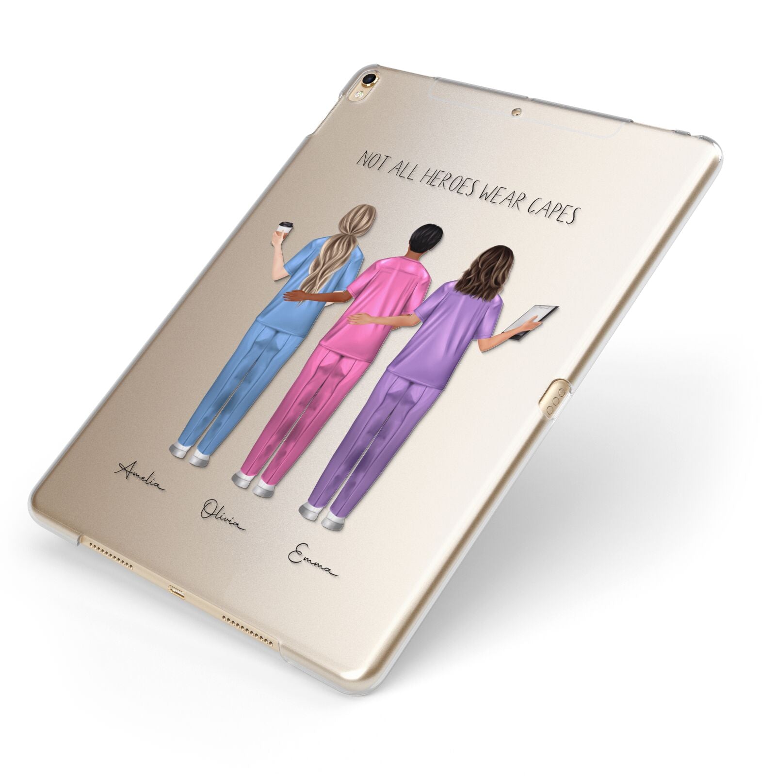 Personalised Three Nurses Apple iPad Case on Gold iPad Side View