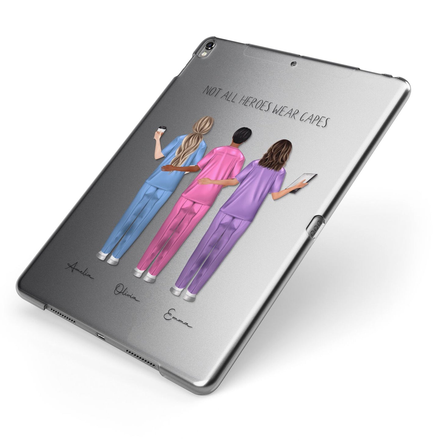 Personalised Three Nurses Apple iPad Case on Grey iPad Side View