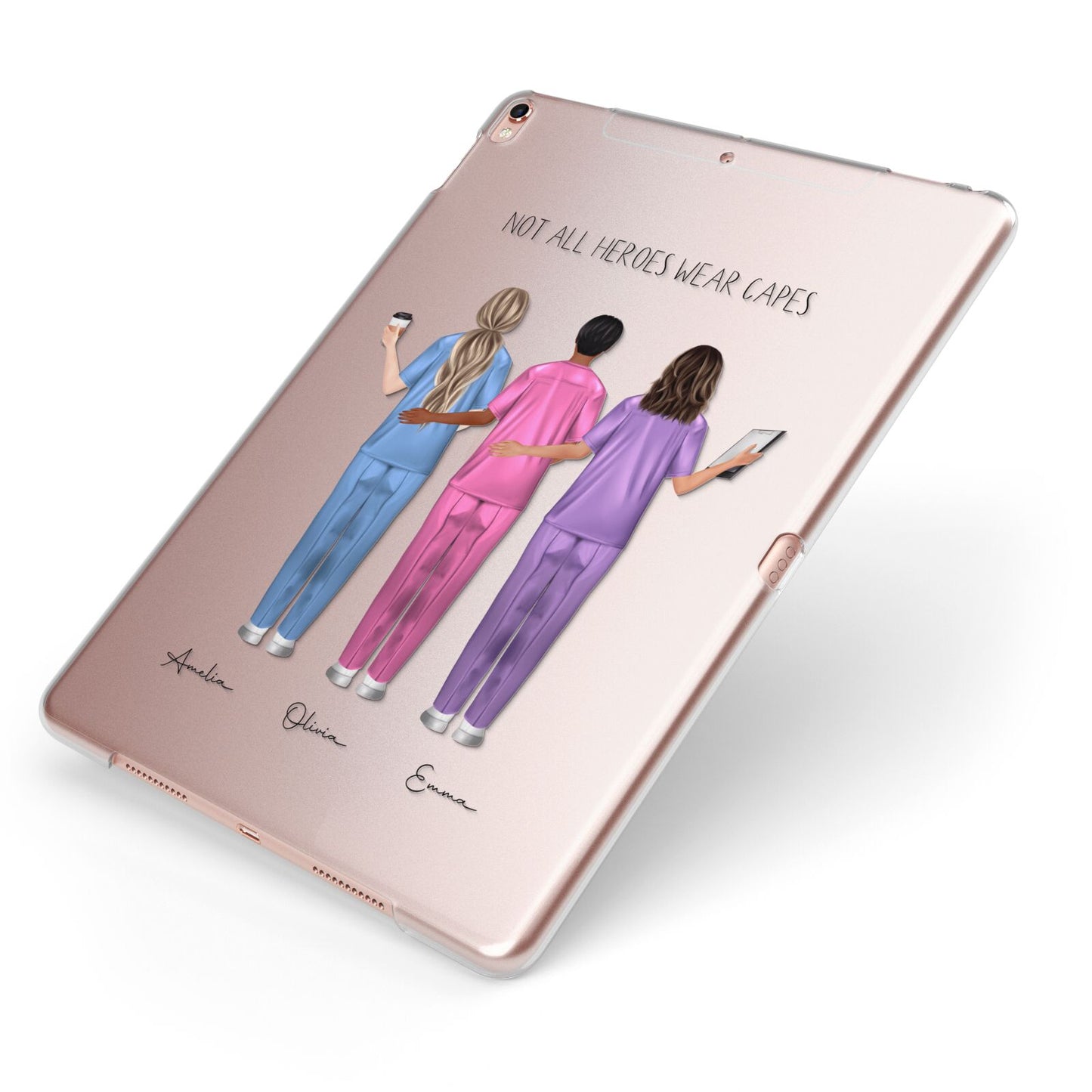 Personalised Three Nurses Apple iPad Case on Rose Gold iPad Side View