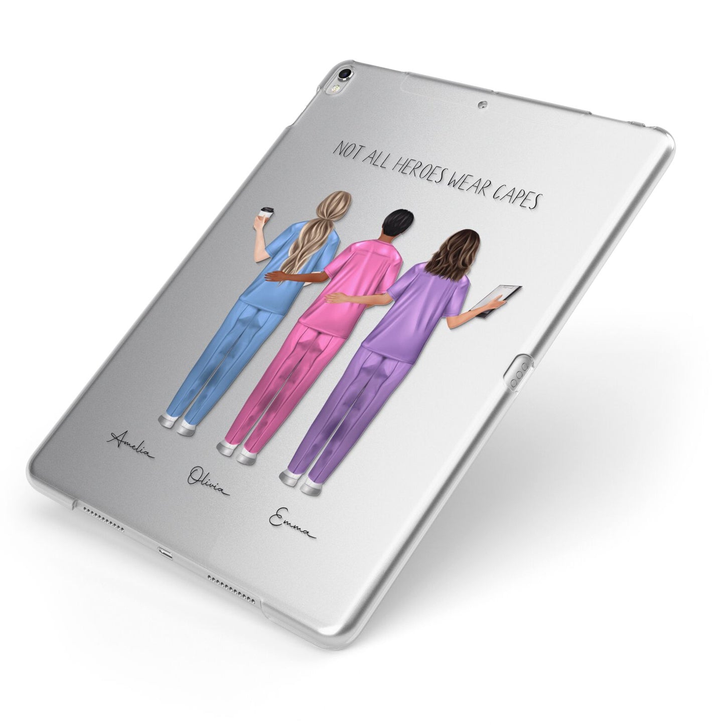 Personalised Three Nurses Apple iPad Case on Silver iPad Side View