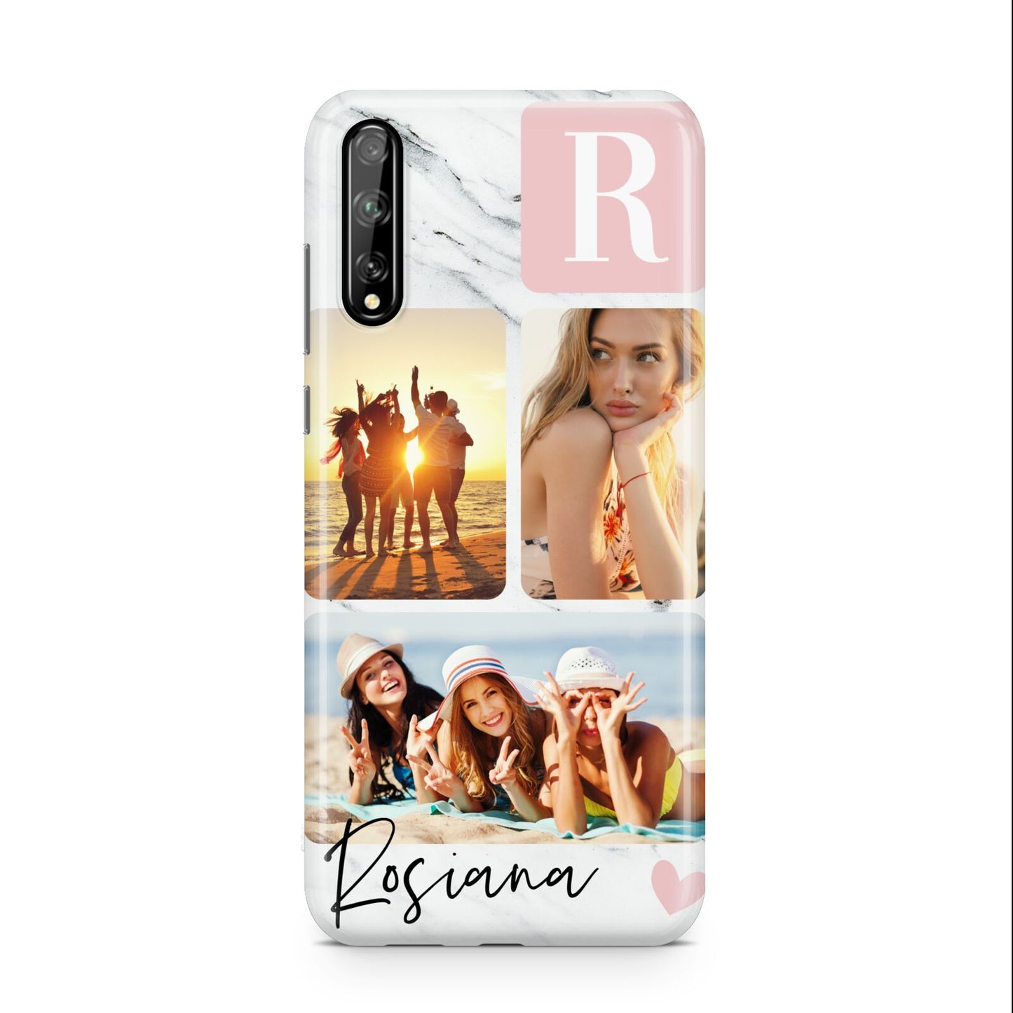 Personalised Three Photo Marble Name Huawei Enjoy 10s Phone Case