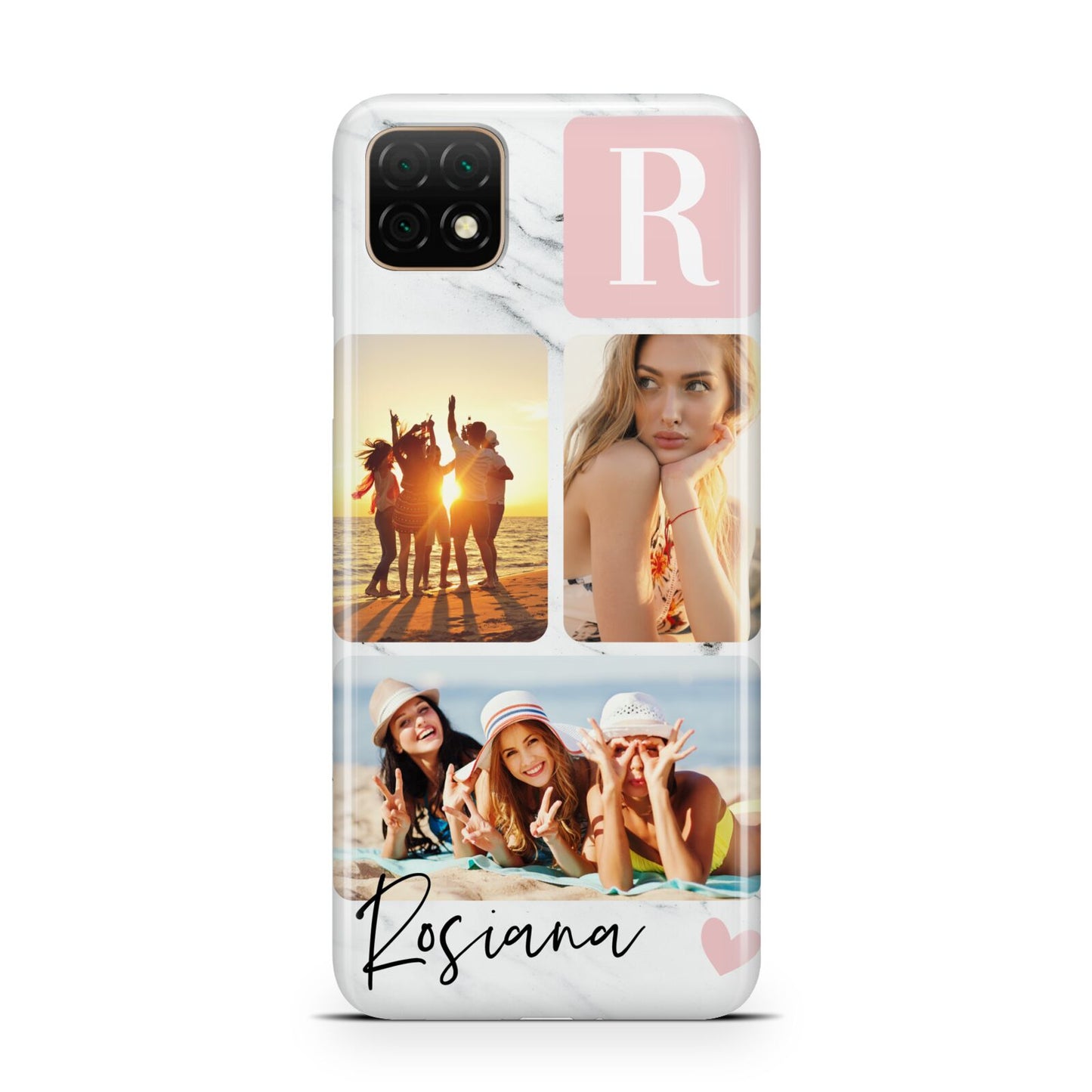 Personalised Three Photo Marble Name Huawei Enjoy 20 Phone Case