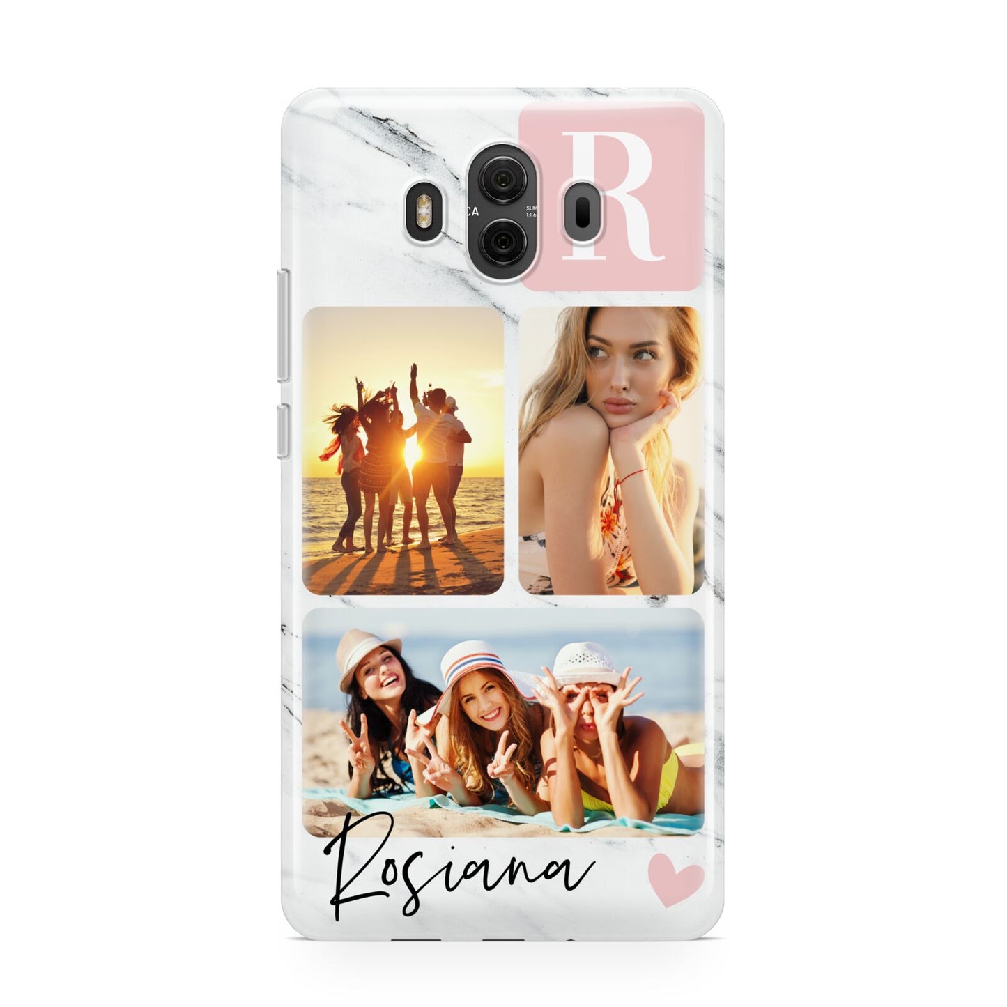 Personalised Three Photo Marble Name Huawei Mate 10 Protective Phone Case