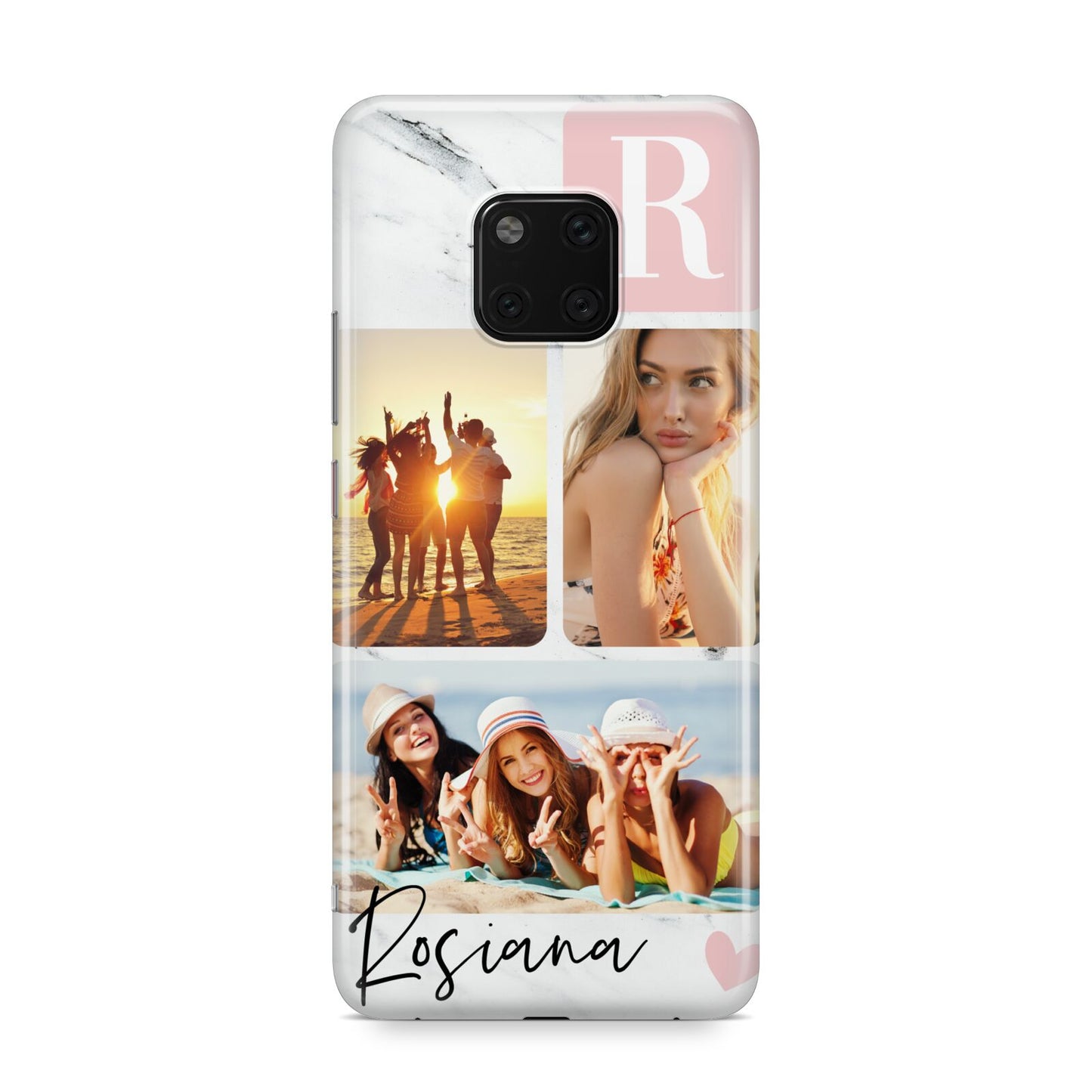 Personalised Three Photo Marble Name Huawei Mate 20 Pro Phone Case