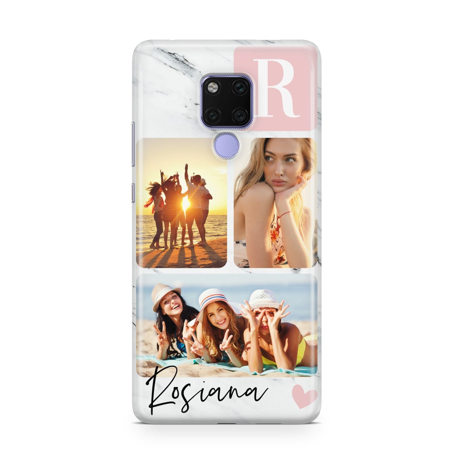 Personalised Three Photo Marble Name Huawei Mate 20X Phone Case