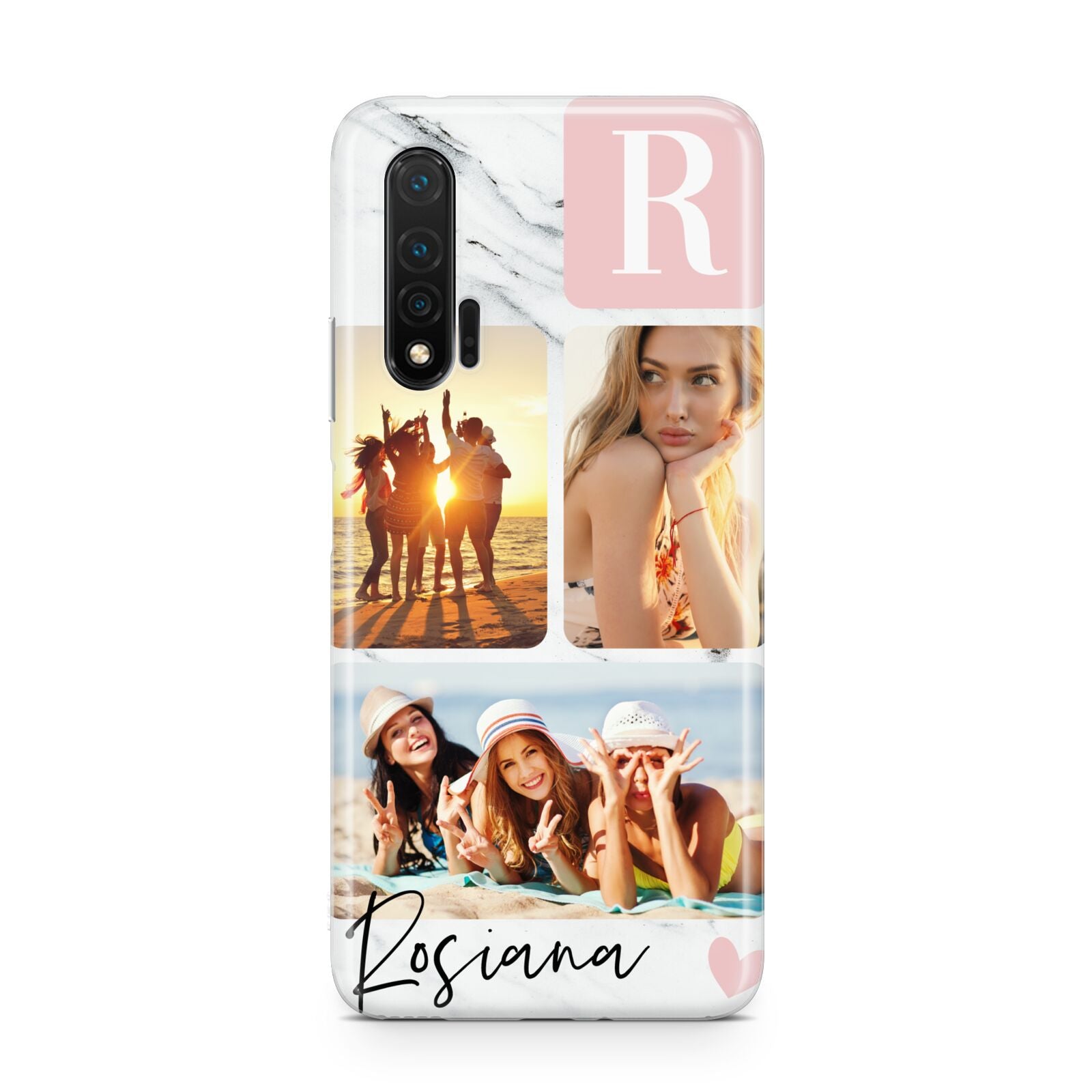 Personalised Three Photo Marble Name Huawei Nova 6 Phone Case