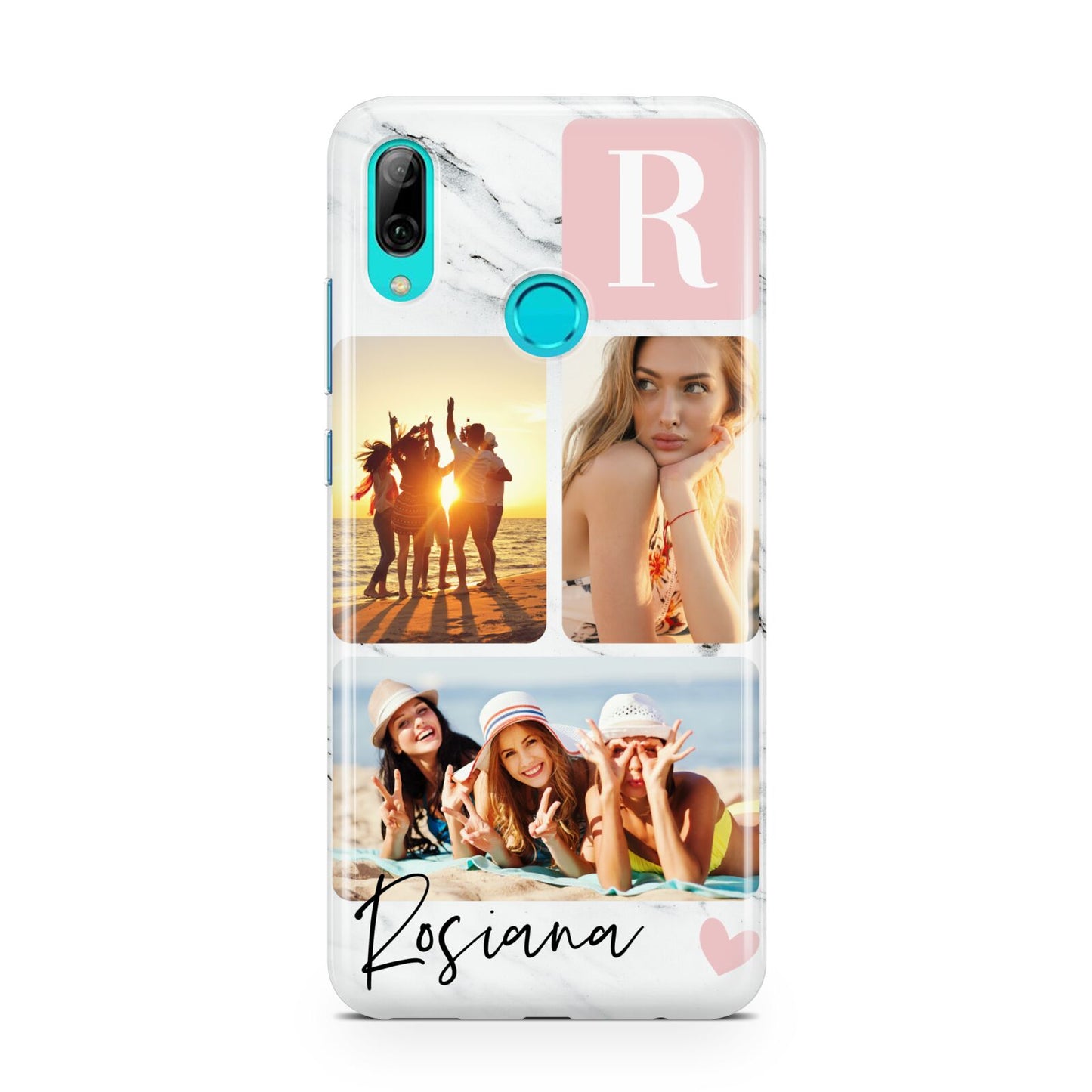 Personalised Three Photo Marble Name Huawei P Smart 2019 Case