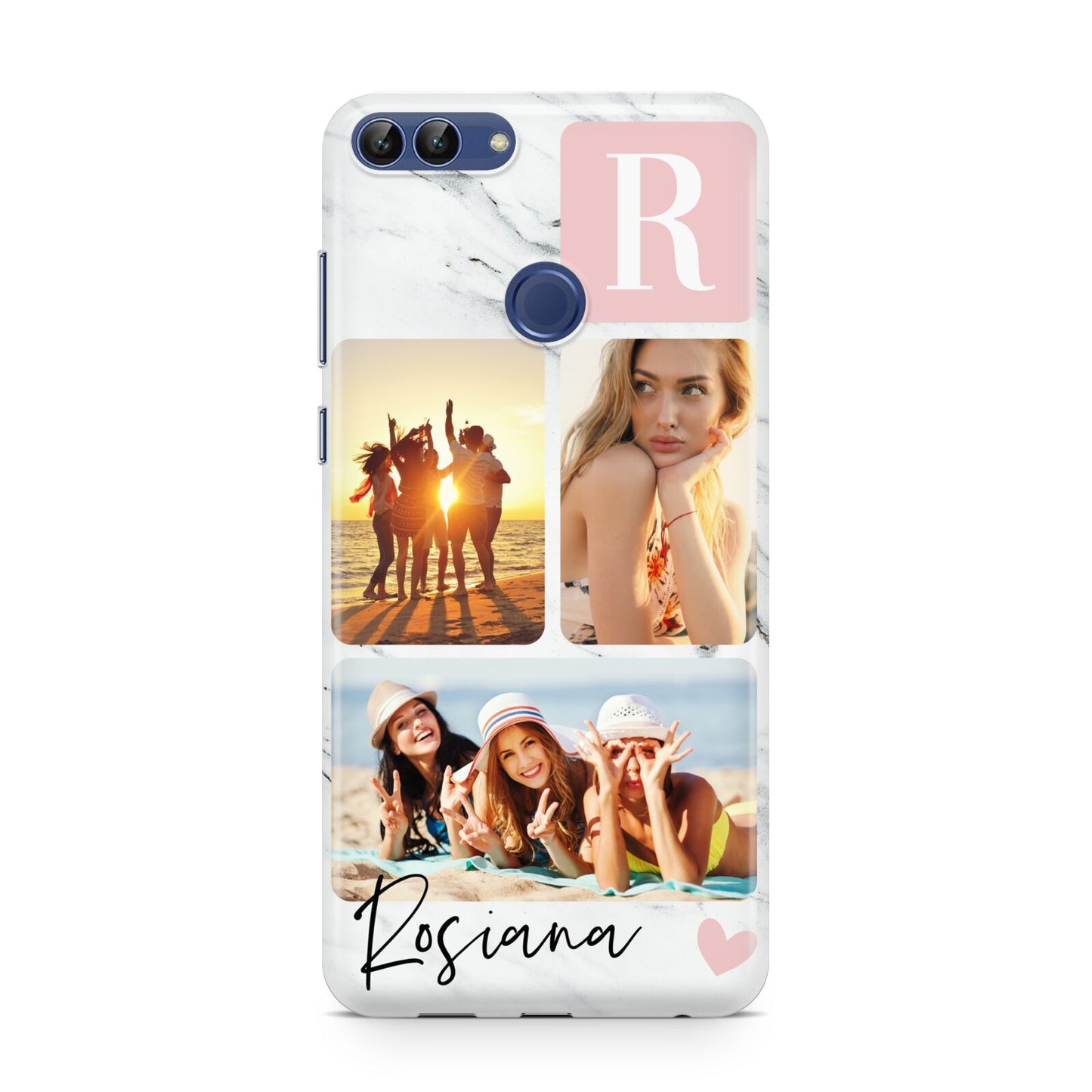 Personalised Three Photo Marble Name Huawei P Smart Case