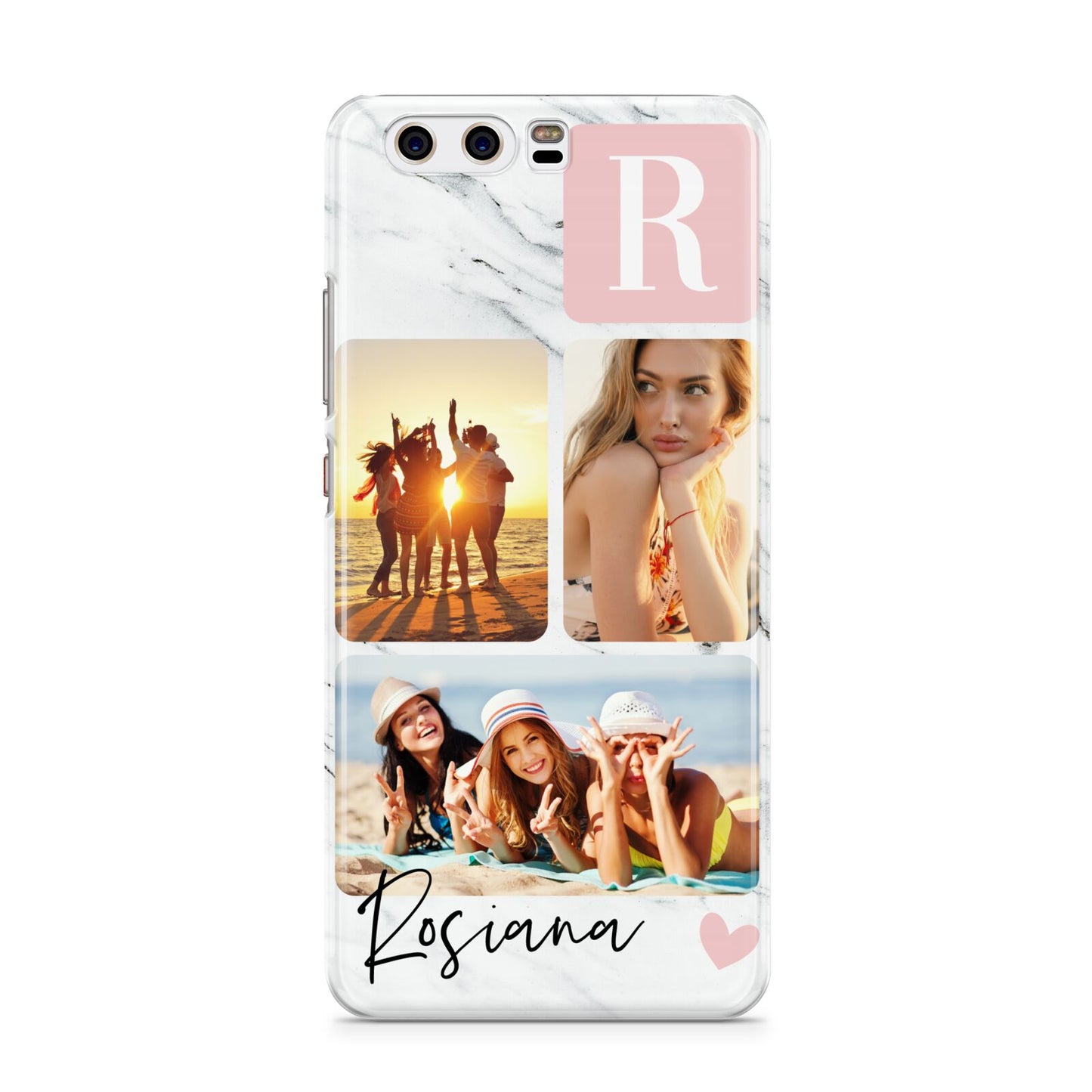 Personalised Three Photo Marble Name Huawei P10 Phone Case