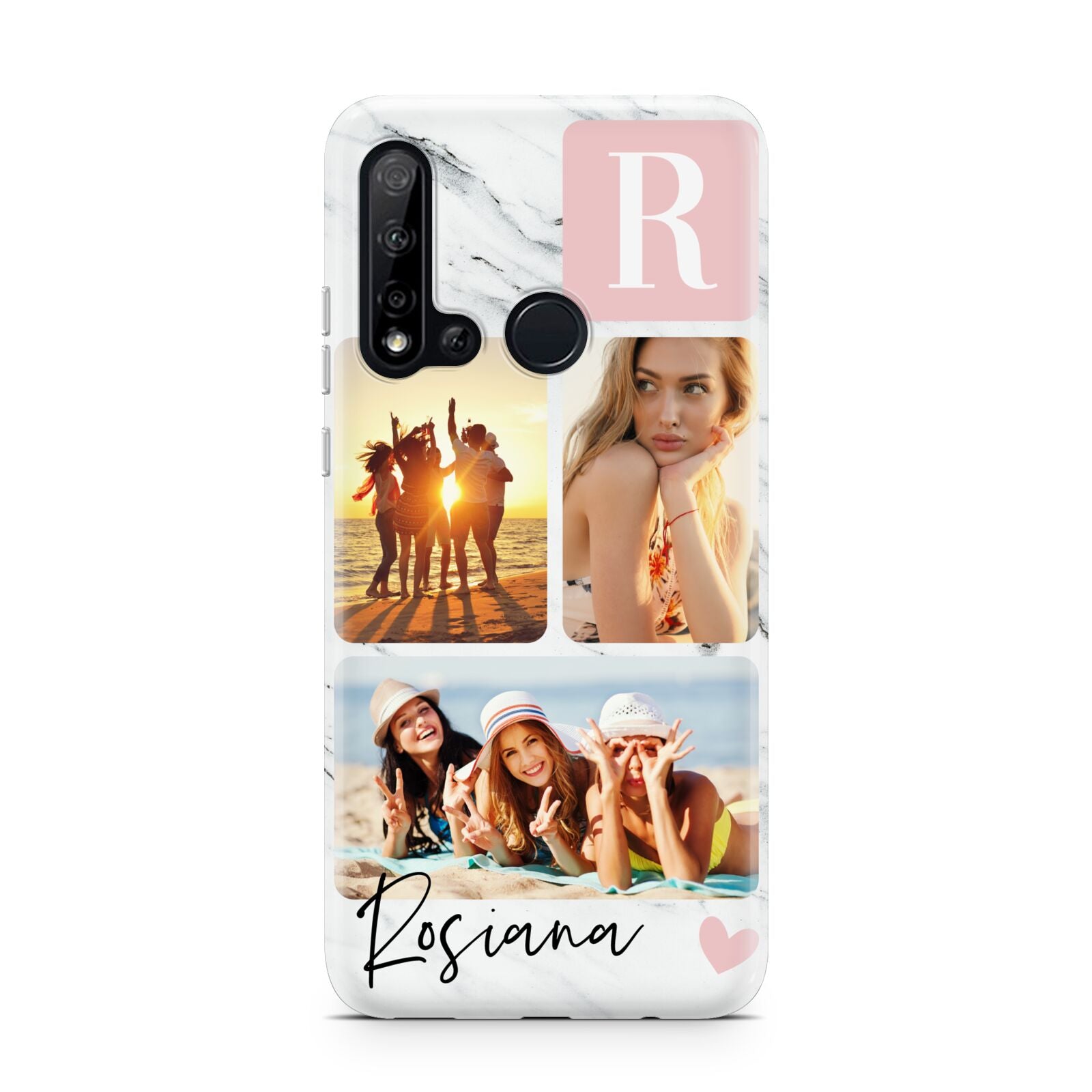 Personalised Three Photo Marble Name Huawei P20 Lite 5G Phone Case