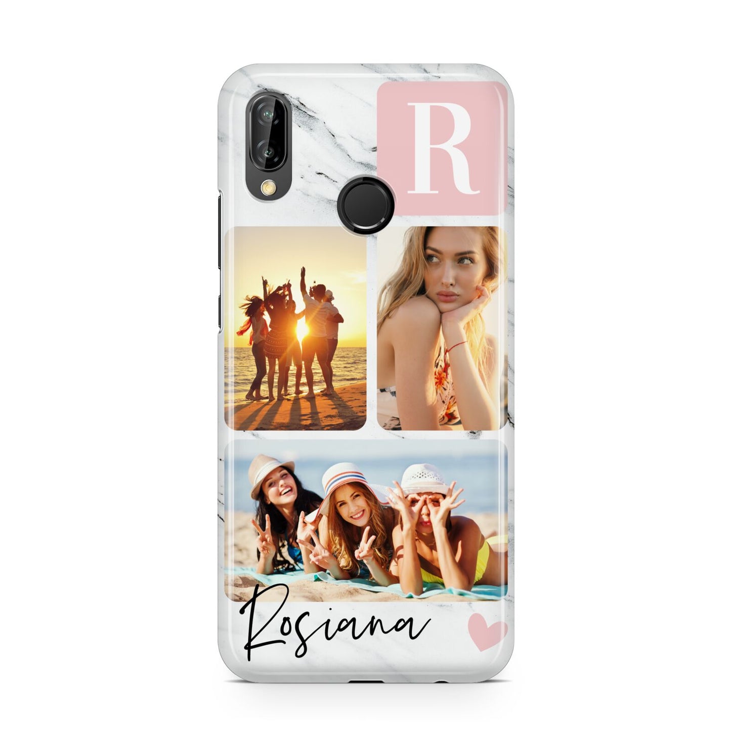 Personalised Three Photo Marble Name Huawei P20 Lite Phone Case