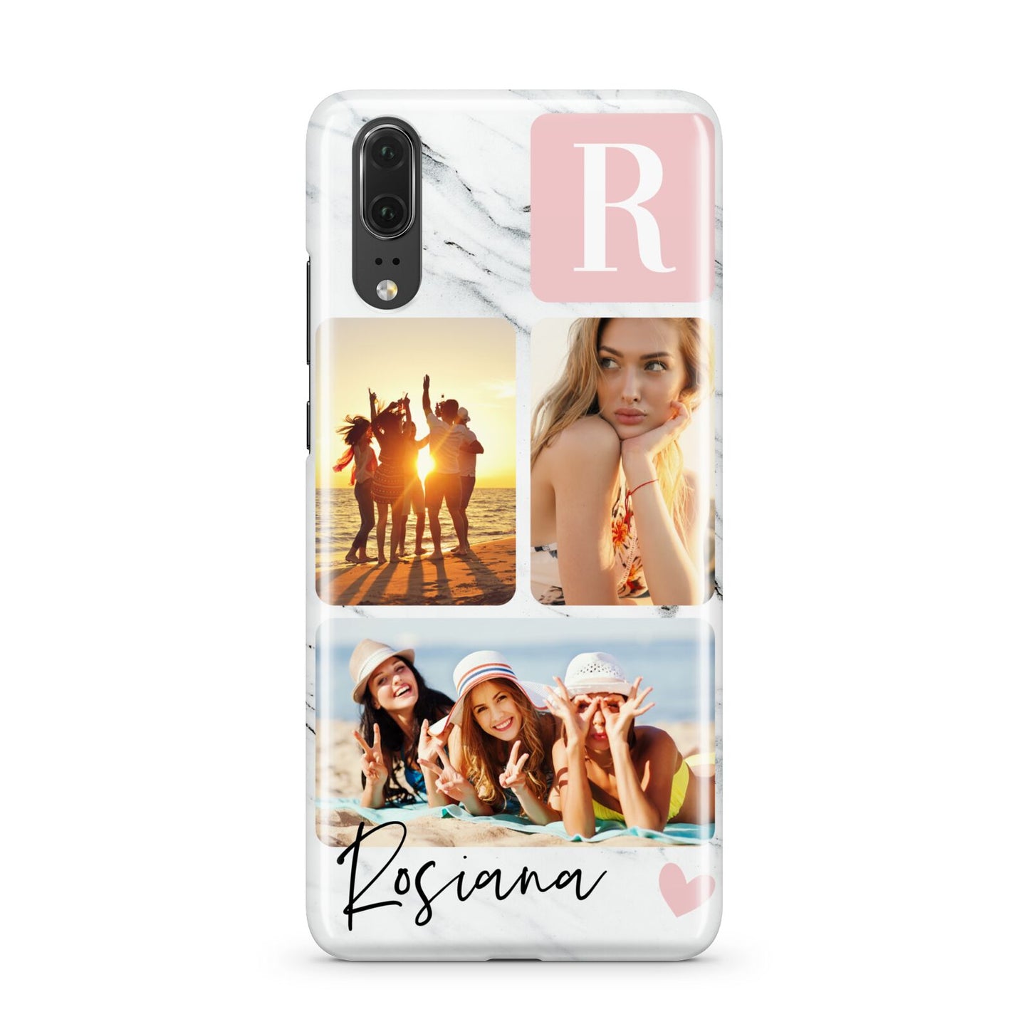 Personalised Three Photo Marble Name Huawei P20 Phone Case