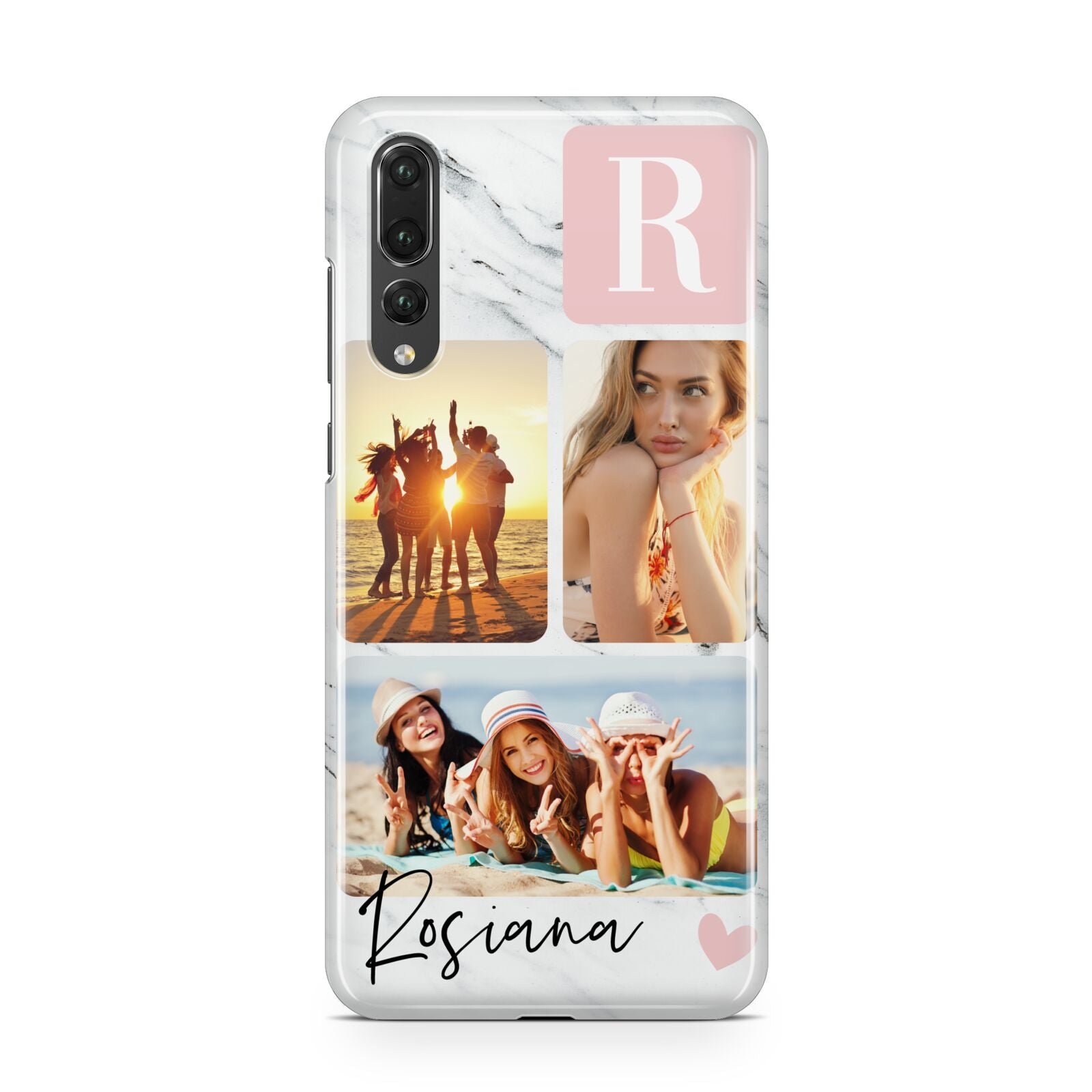 Personalised Three Photo Marble Name Huawei P20 Pro Phone Case