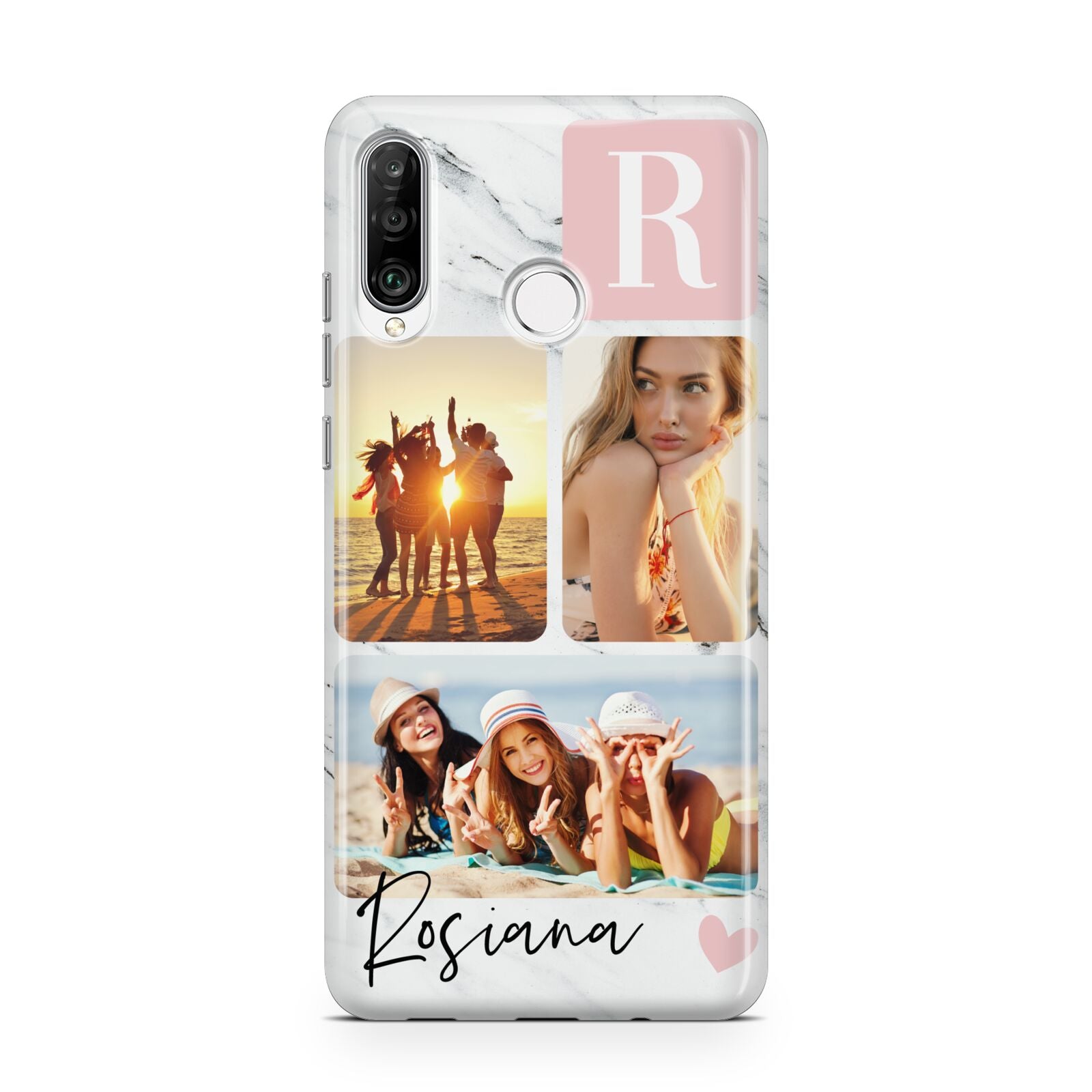 Personalised Three Photo Marble Name Huawei P30 Lite Phone Case