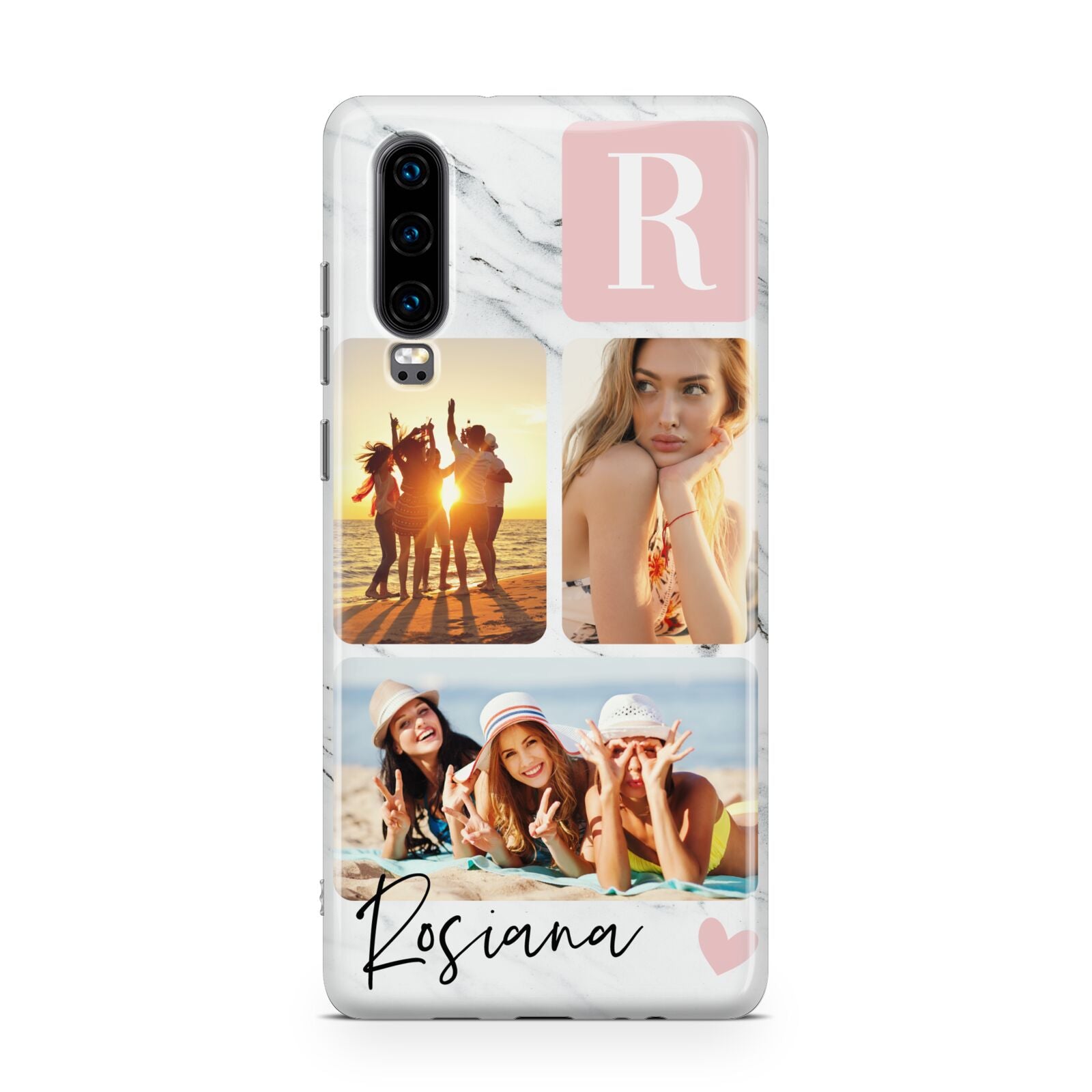 Personalised Three Photo Marble Name Huawei P30 Phone Case