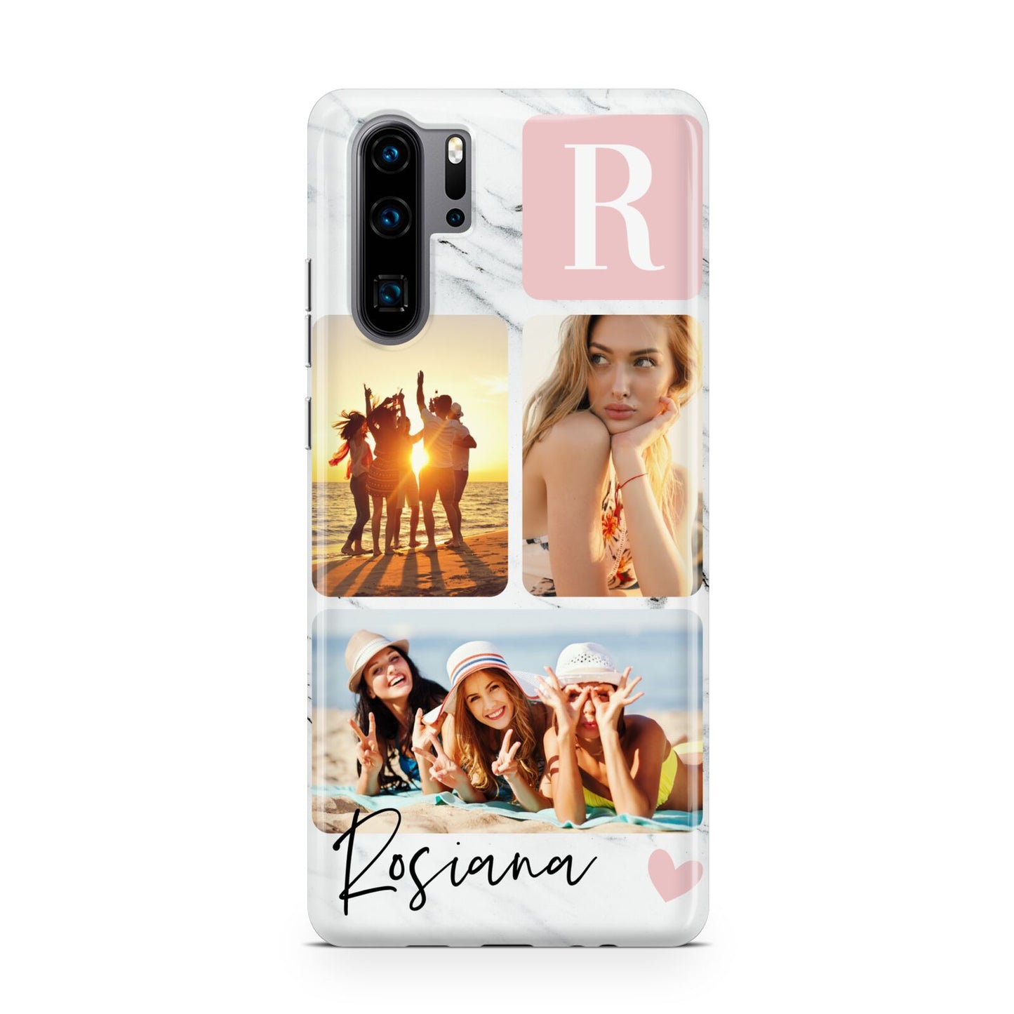 Personalised Three Photo Marble Name Huawei P30 Pro Phone Case