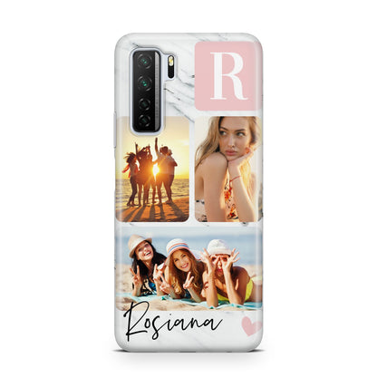 Personalised Three Photo Marble Name Huawei P40 Lite 5G Phone Case