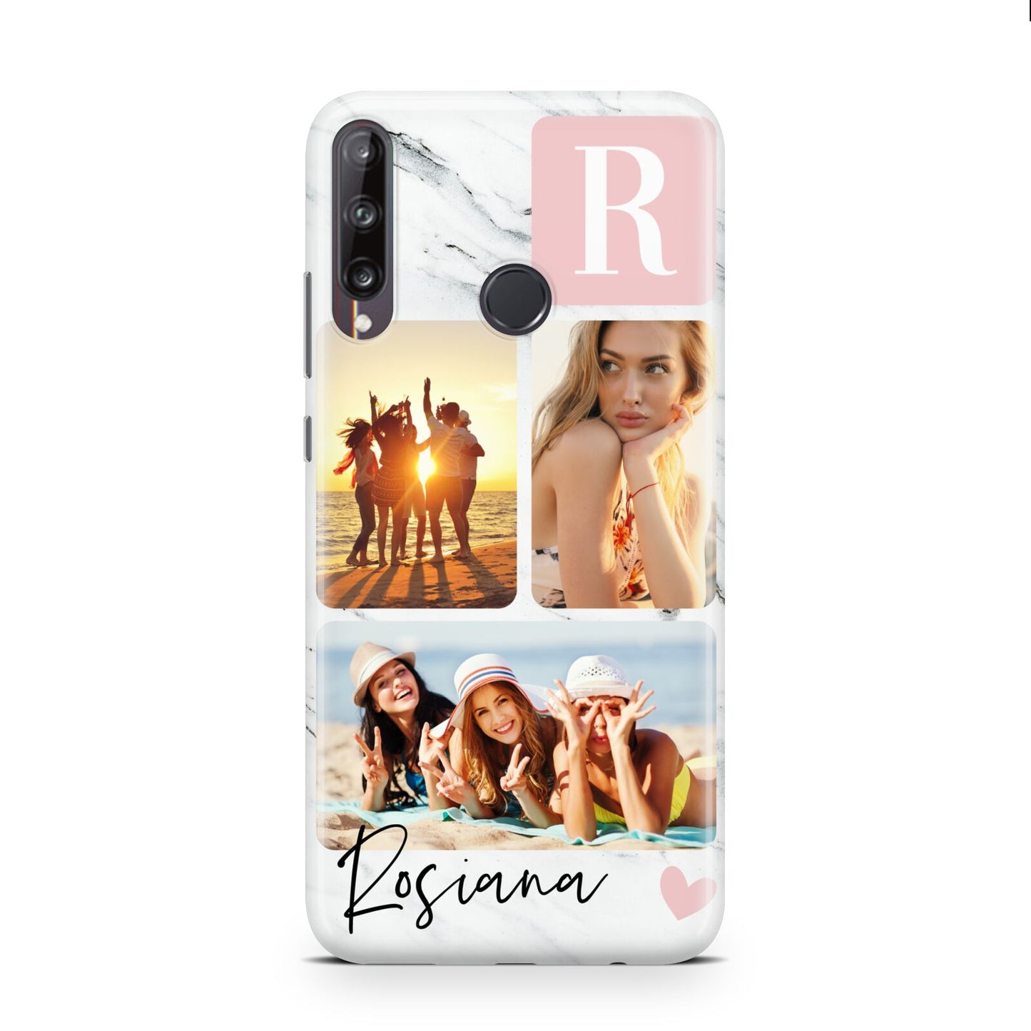 Personalised Three Photo Marble Name Huawei P40 Lite E Phone Case