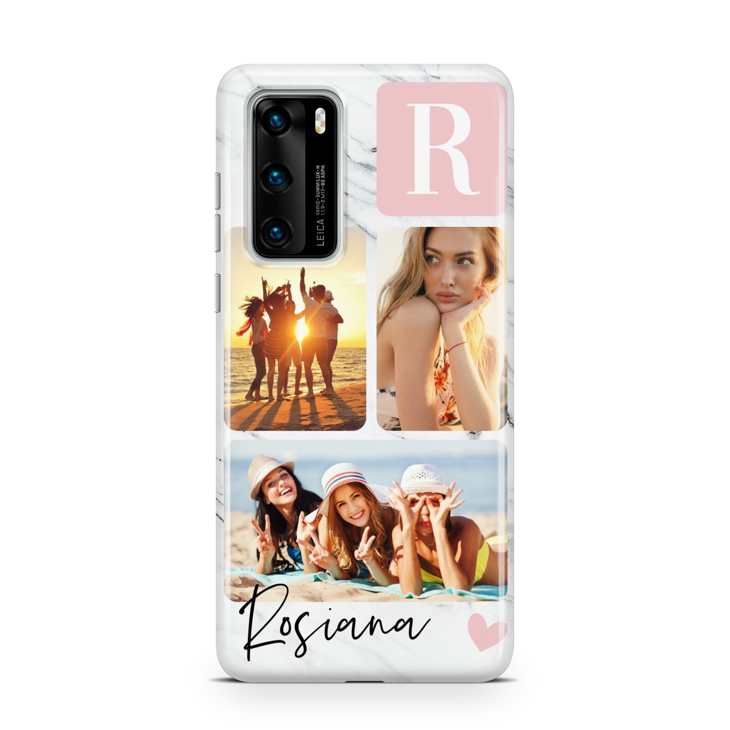 Personalised Three Photo Marble Name Huawei P40 Phone Case