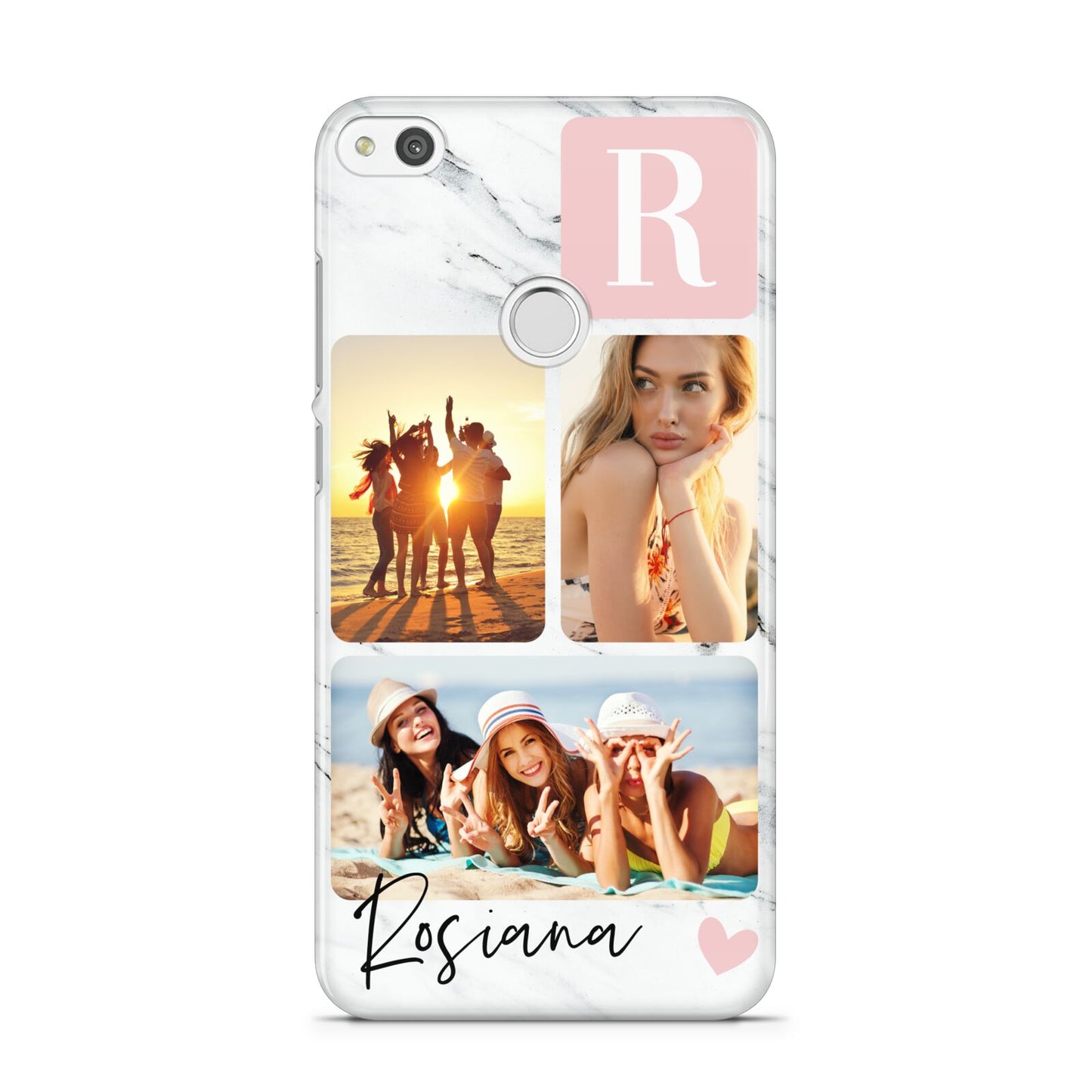 Personalised Three Photo Marble Name Huawei P8 Lite Case