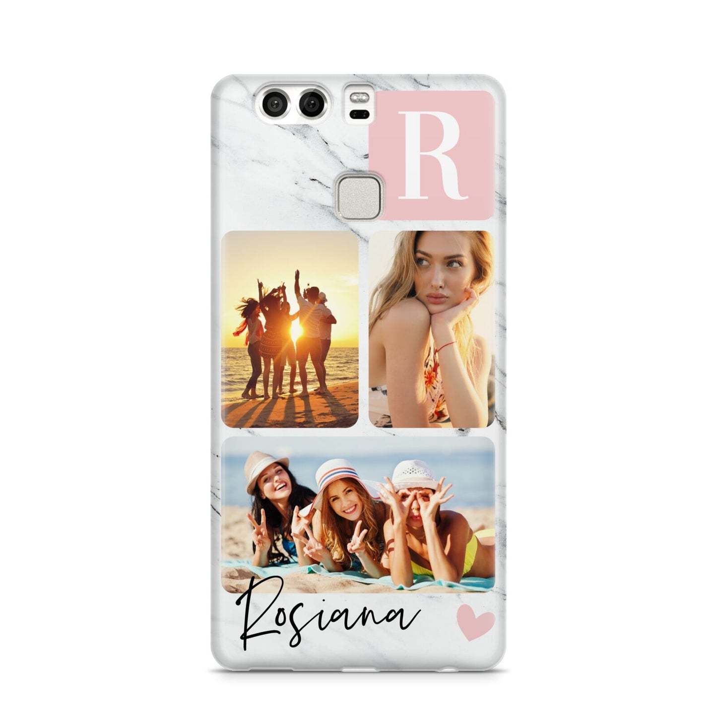 Personalised Three Photo Marble Name Huawei P9 Case