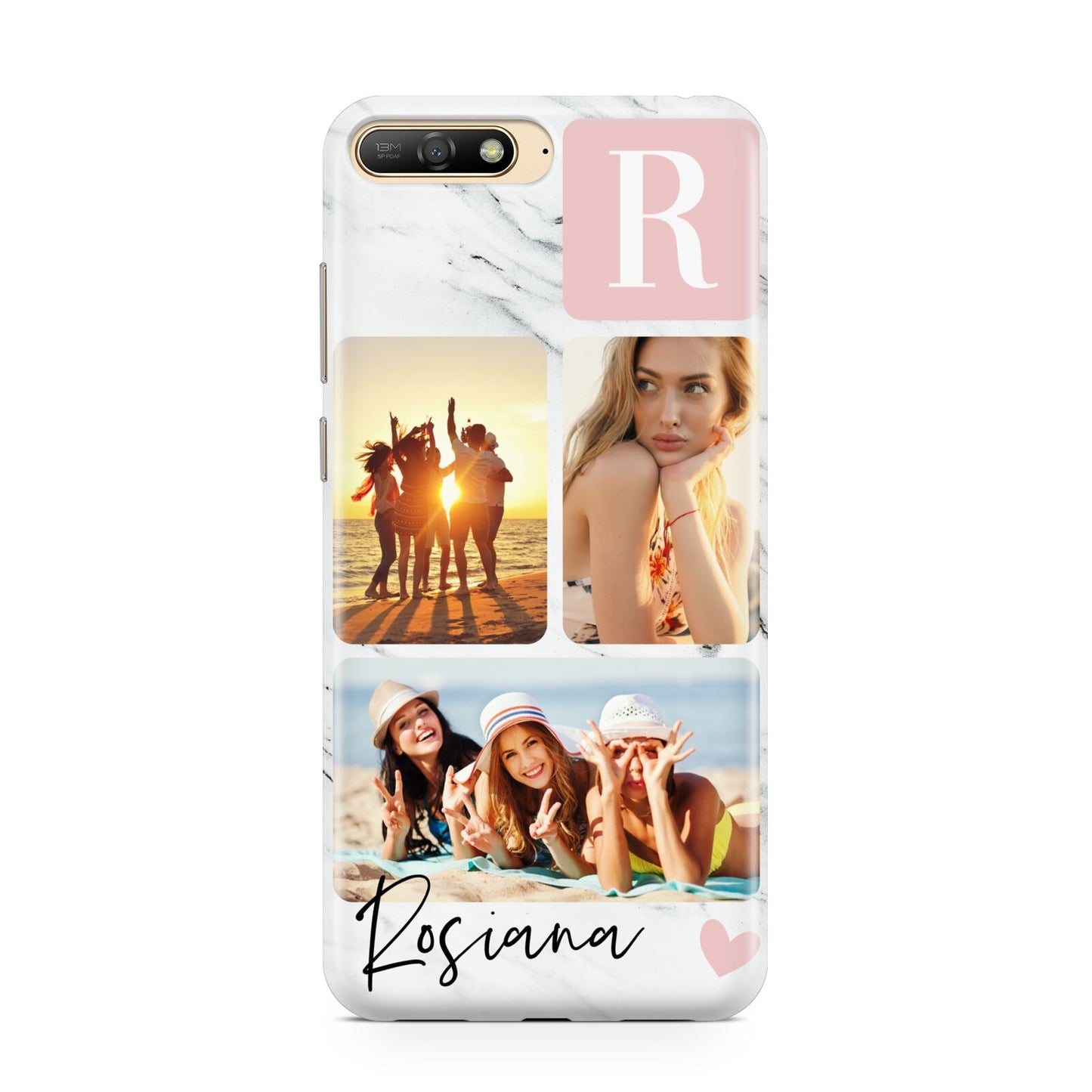 Personalised Three Photo Marble Name Huawei Y6 2018