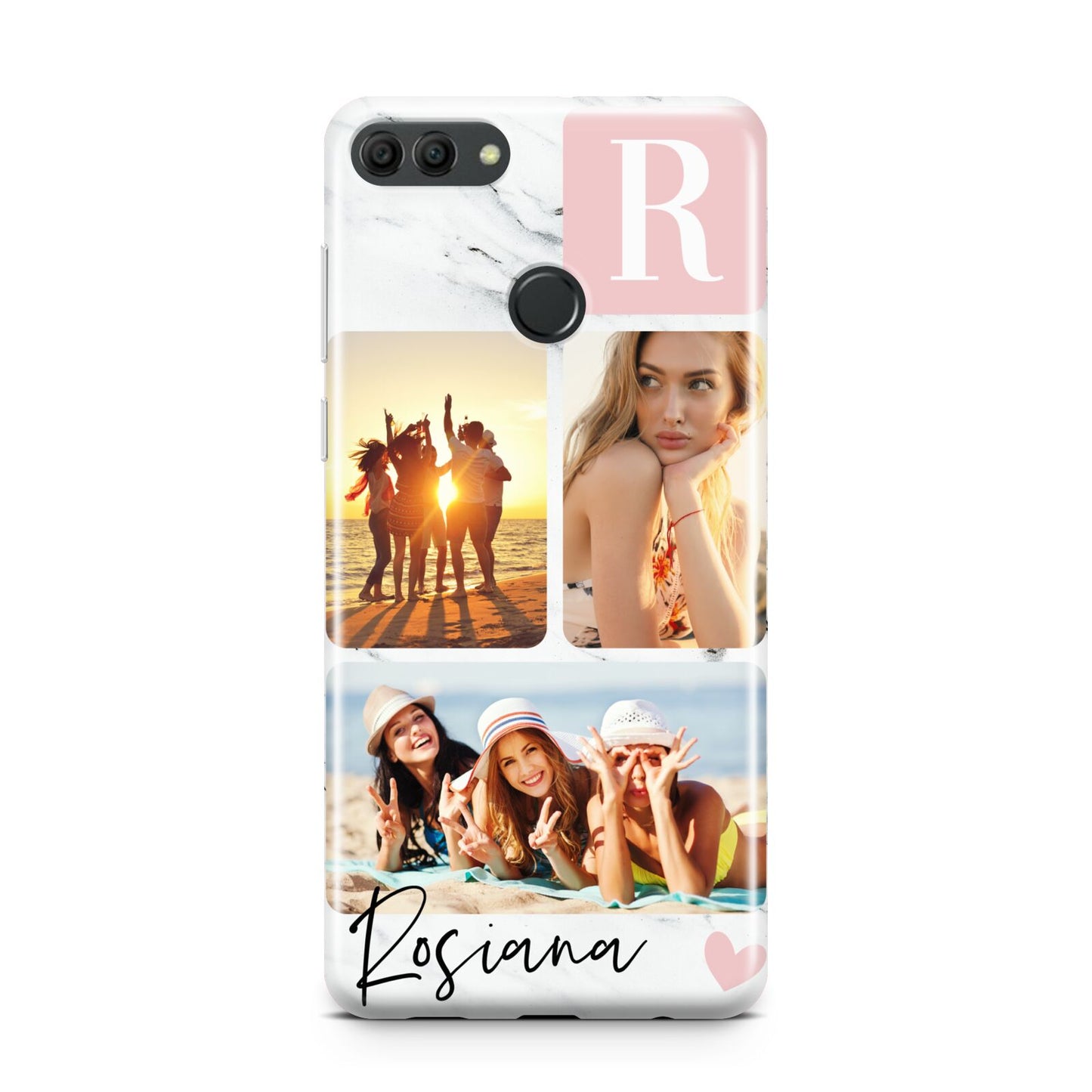 Personalised Three Photo Marble Name Huawei Y9 2018