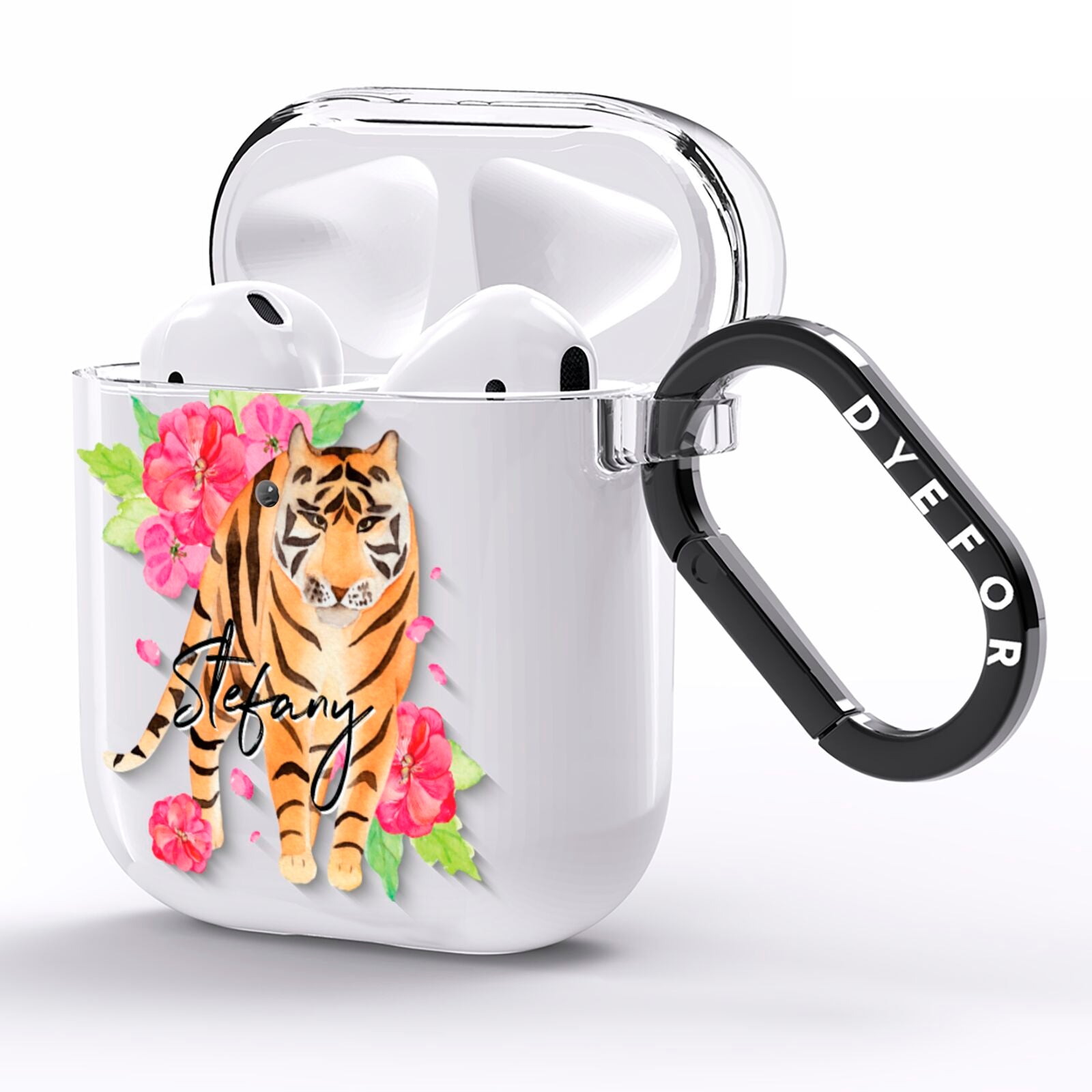 Personalised Tiger AirPods Clear Case Side Image