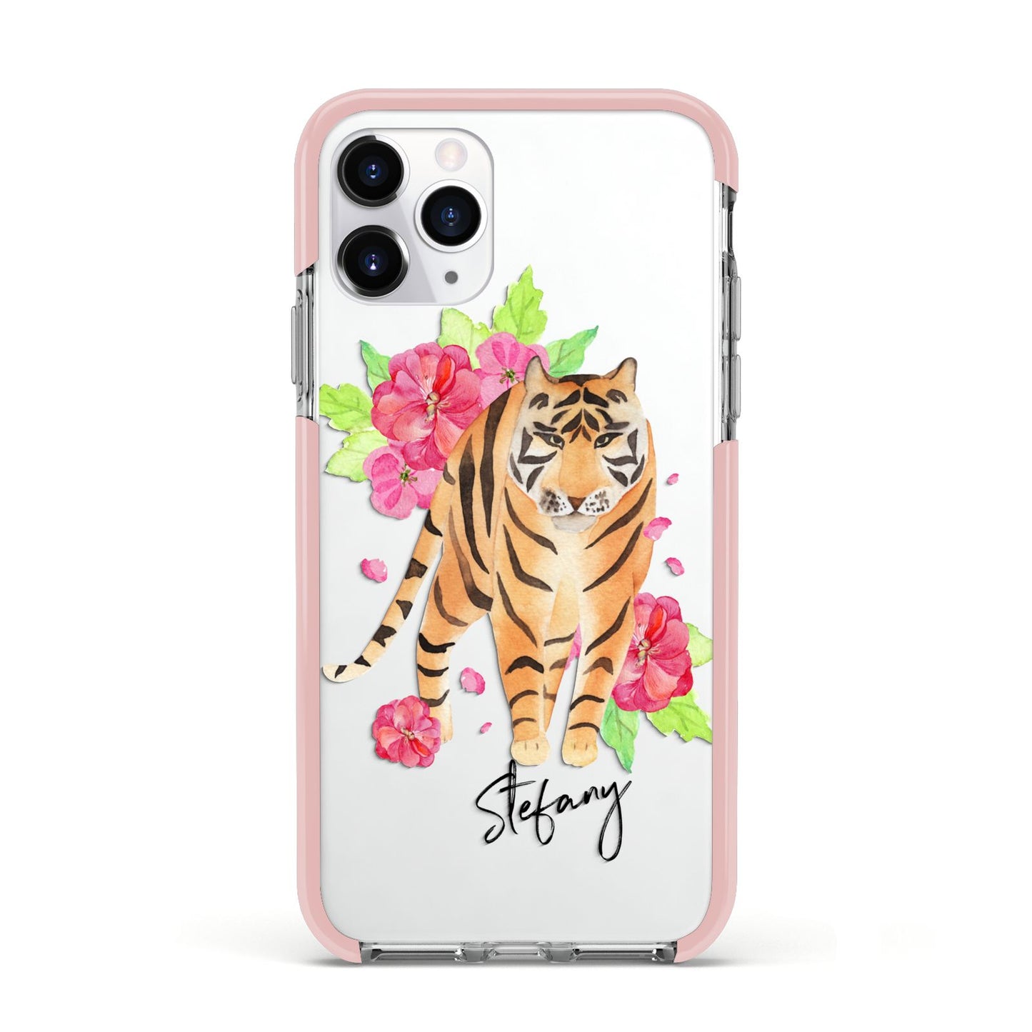 Personalised Tiger Apple iPhone 11 Pro in Silver with Pink Impact Case