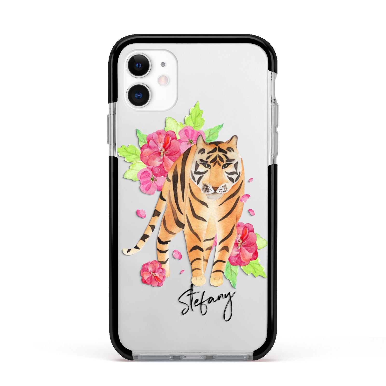 Personalised Tiger Apple iPhone 11 in White with Black Impact Case
