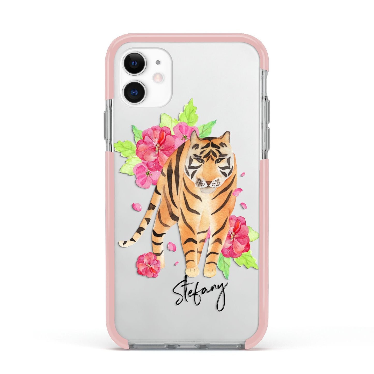 Personalised Tiger Apple iPhone 11 in White with Pink Impact Case