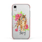 Personalised Tiger Apple iPhone XR Impact Case Pink Edge on Silver Phone