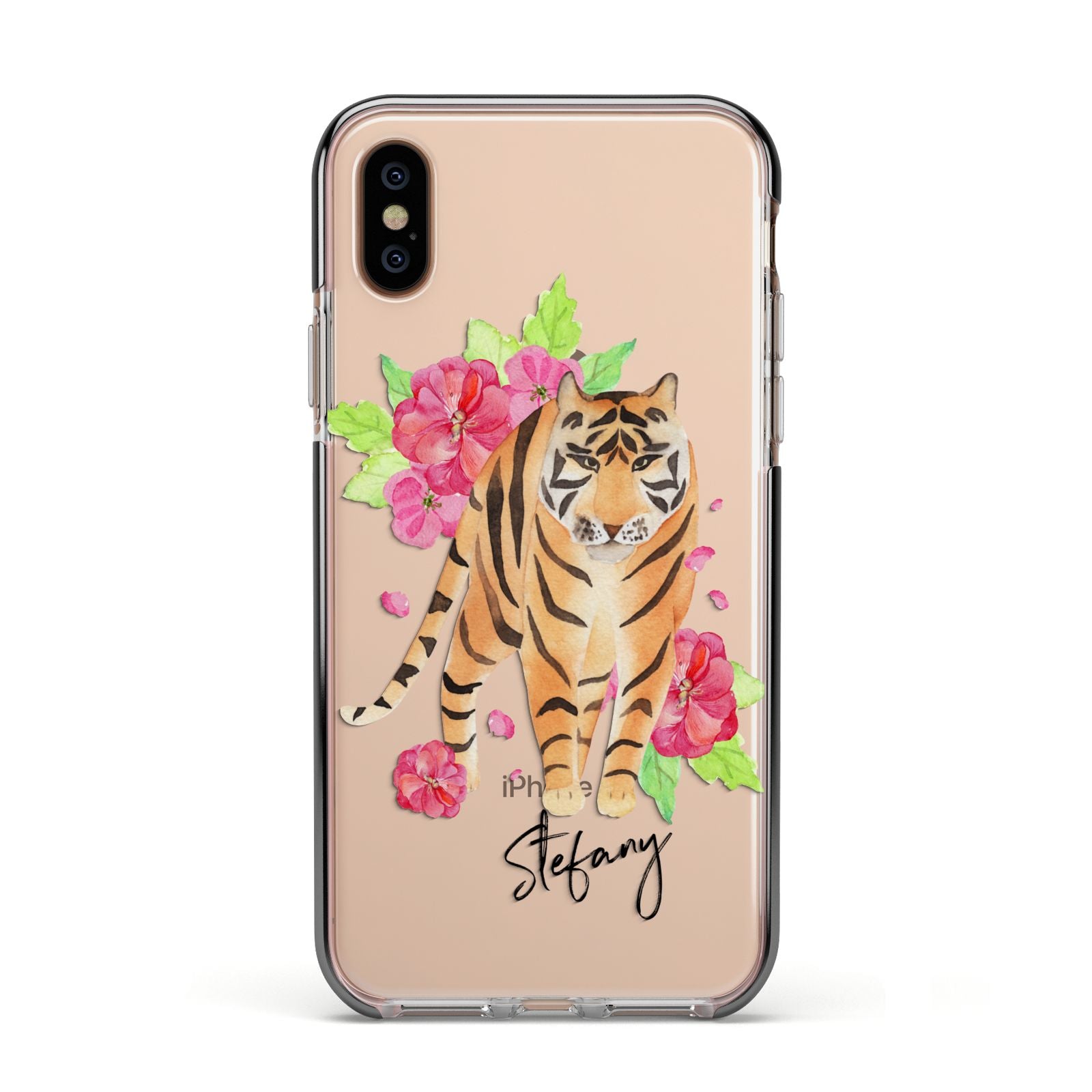 Personalised Tiger Apple iPhone Xs Impact Case Black Edge on Gold Phone