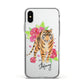 Personalised Tiger Apple iPhone Xs Impact Case White Edge on Silver Phone
