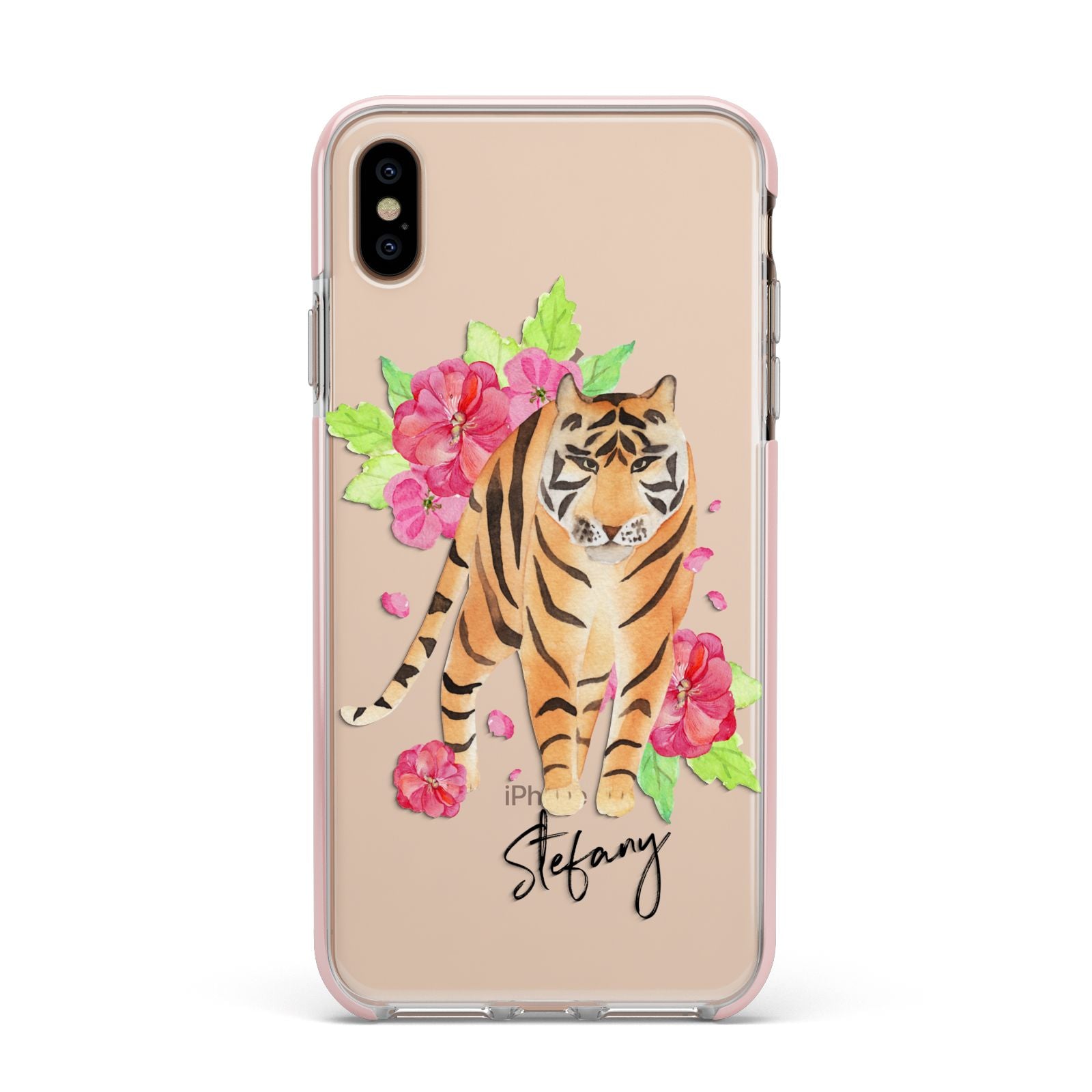 Personalised Tiger Apple iPhone Xs Max Impact Case Pink Edge on Gold Phone