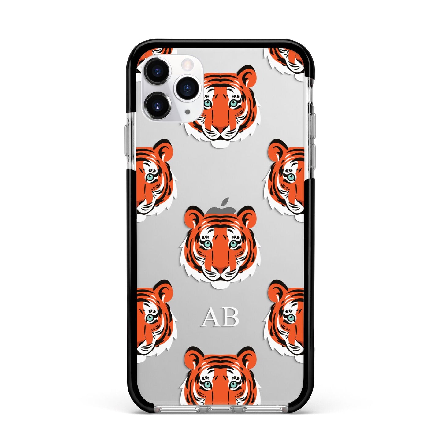 Personalised Tiger Head Apple iPhone 11 Pro Max in Silver with Black Impact Case