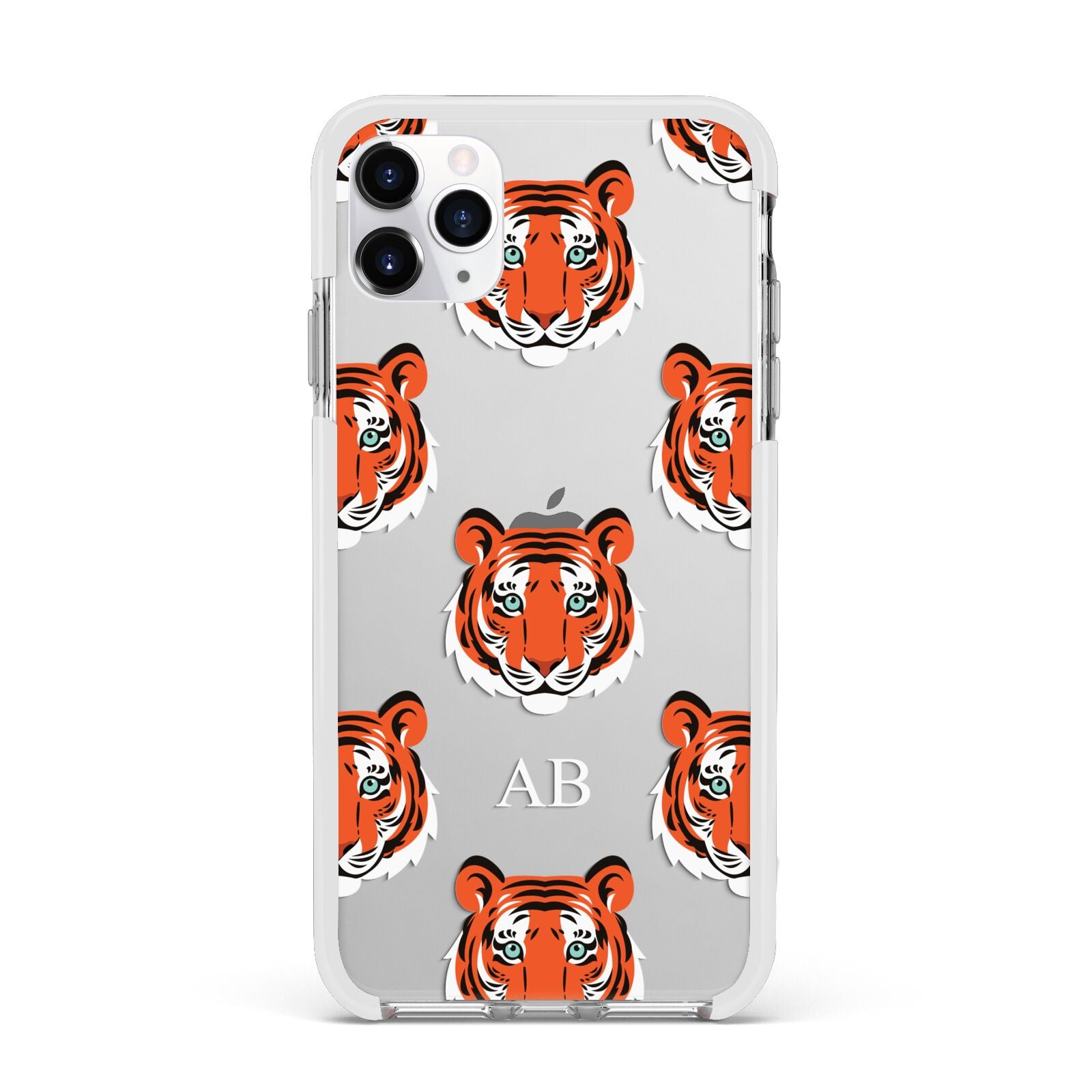 Personalised Tiger Head Apple iPhone 11 Pro Max in Silver with White Impact Case