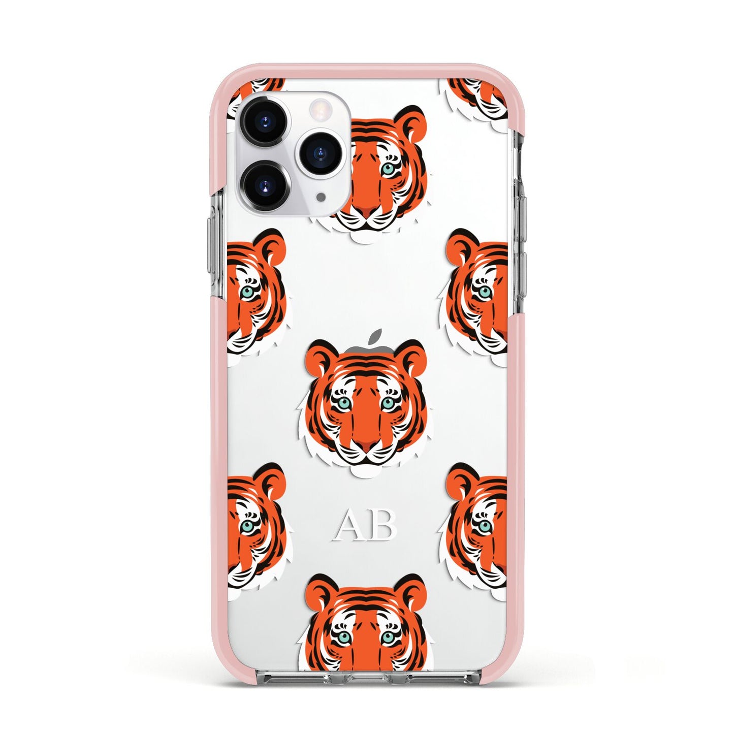 Personalised Tiger Head Apple iPhone 11 Pro in Silver with Pink Impact Case