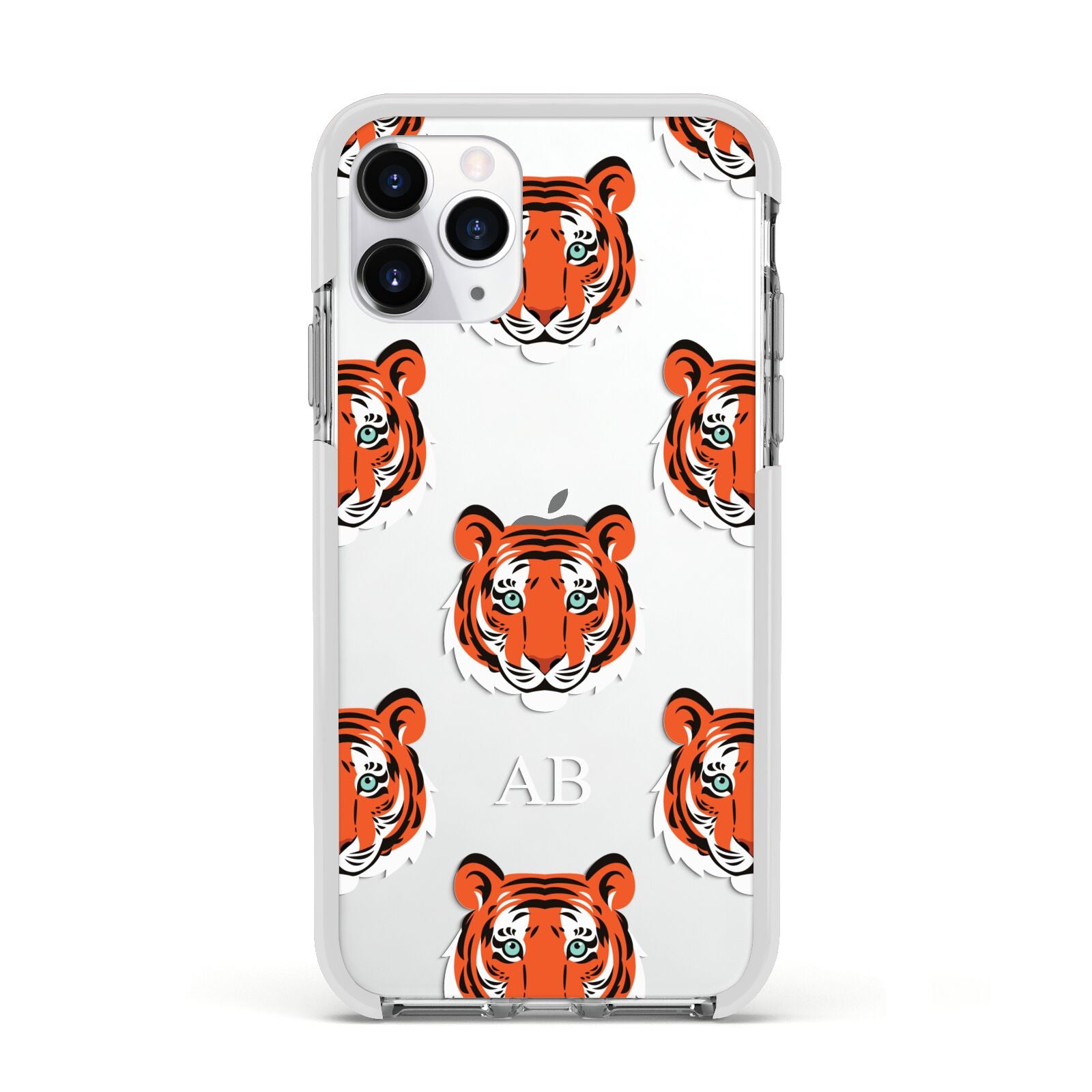 Personalised Tiger Head Apple iPhone 11 Pro in Silver with White Impact Case
