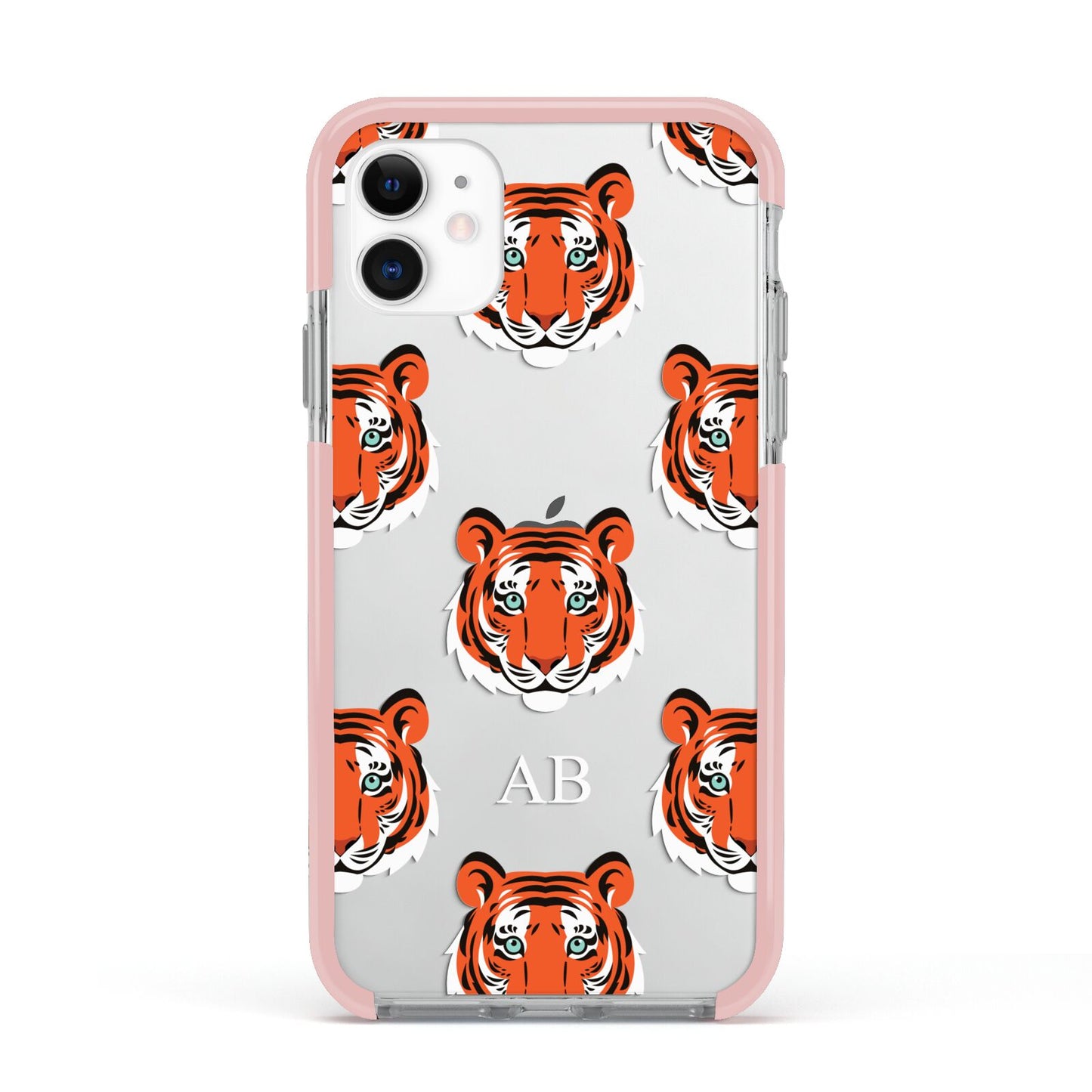 Personalised Tiger Head Apple iPhone 11 in White with Pink Impact Case